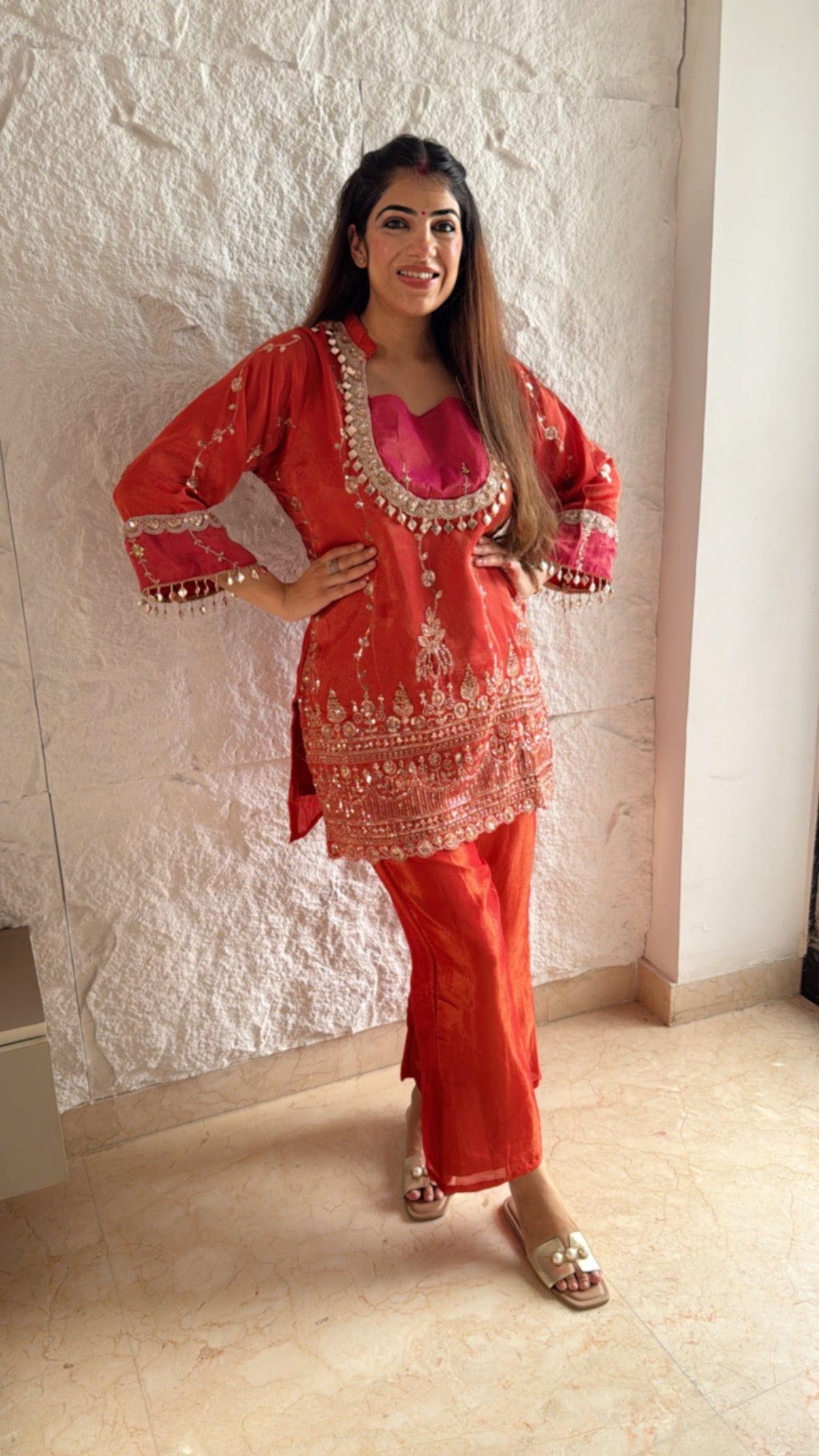 Shimmer tissue partywear handwork co-ord set