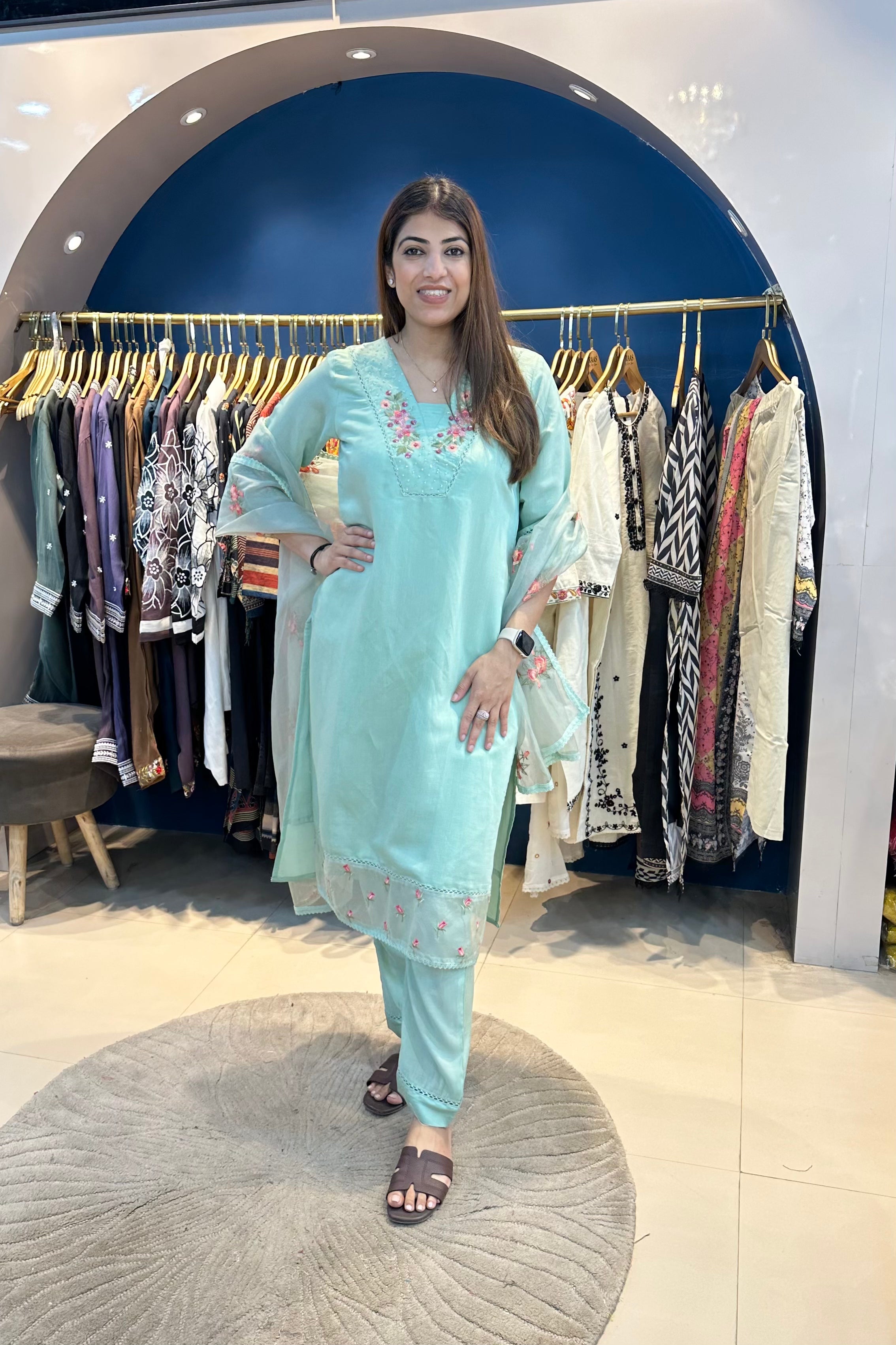 3pc Cotton Suit With Organza Dupatta
