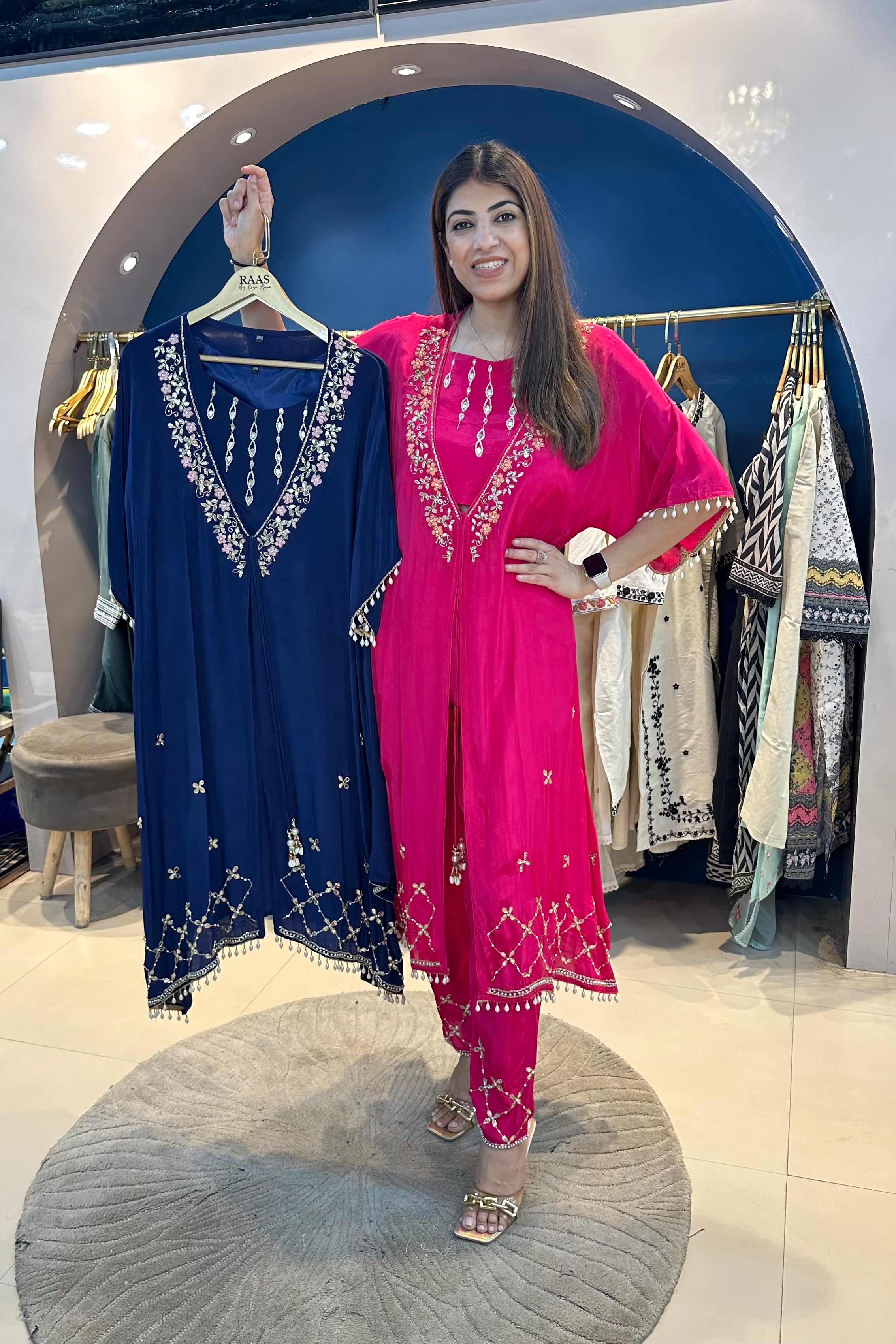 3pc A-line Crepe Partywear Set With Choli And Attached Cape