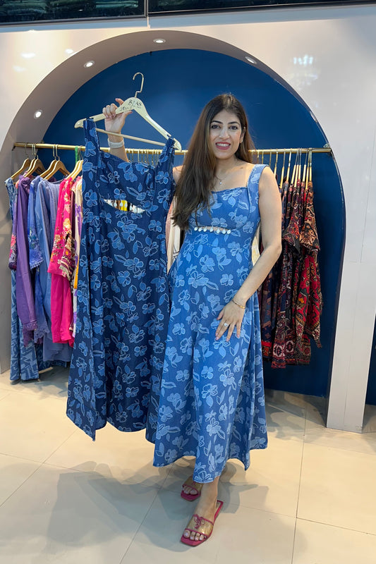 One Piece Printed Denim Dress