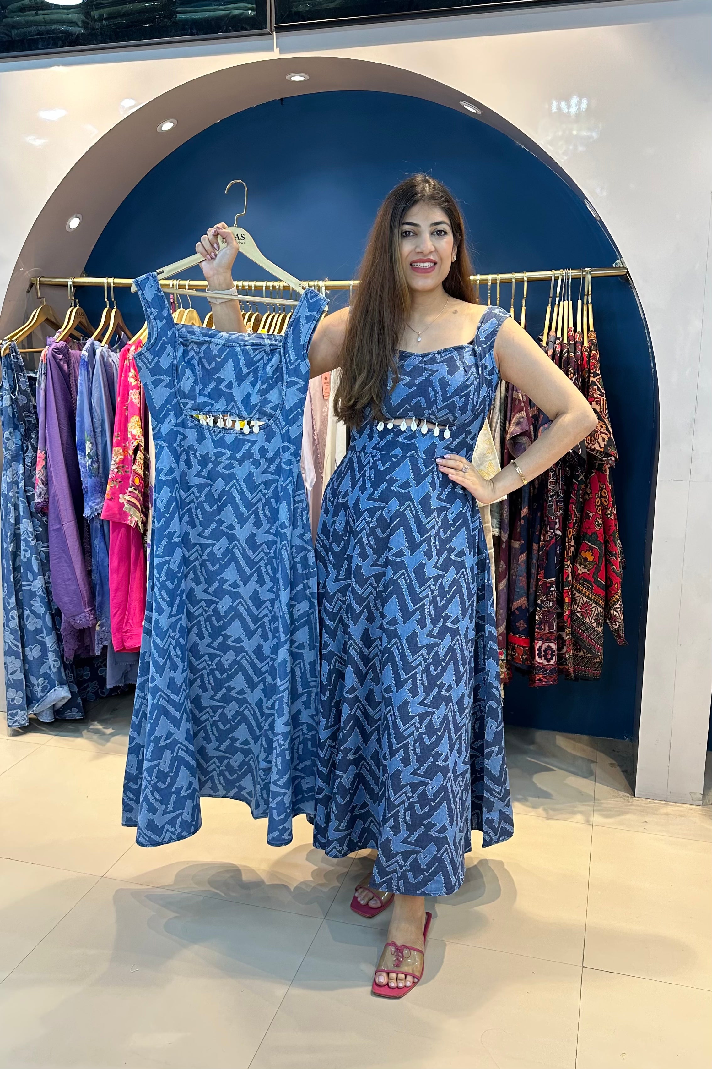 One Piece Printed Denim Dress – Raas by Riya