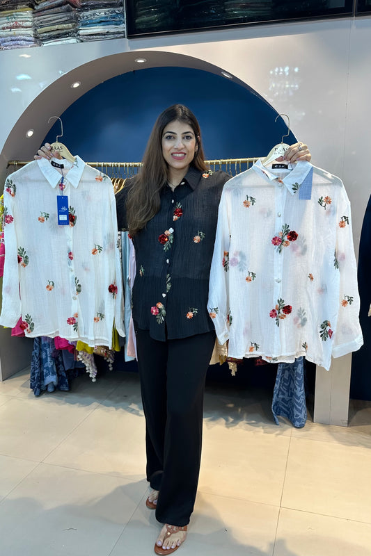 Imported Crush Fabric Embroidered Shirt (Only Shirt)