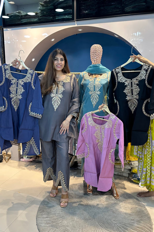 3pc Silk Partywear Suit With Organza Dupatta