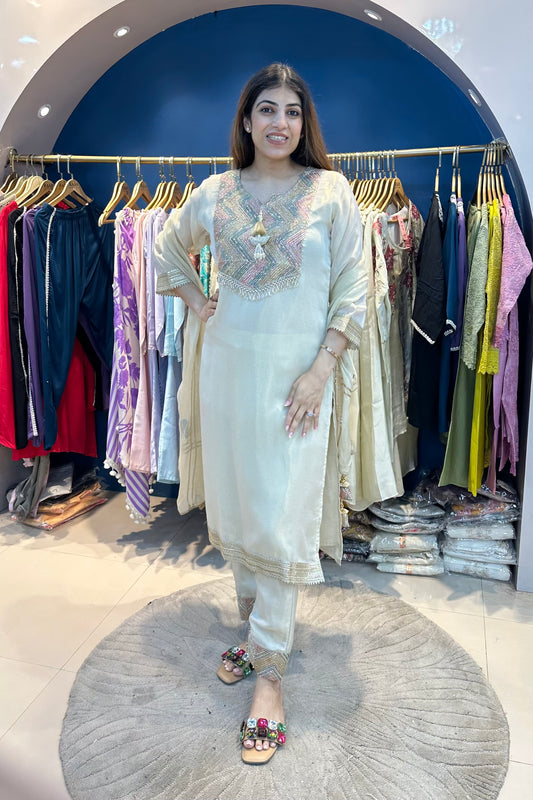 3pc Shimmer-Tissue Partywear Suit With Organza Dupatta