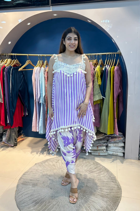 2pc Crepe Sleeveless Indo-western Set Paired With Herum Pants