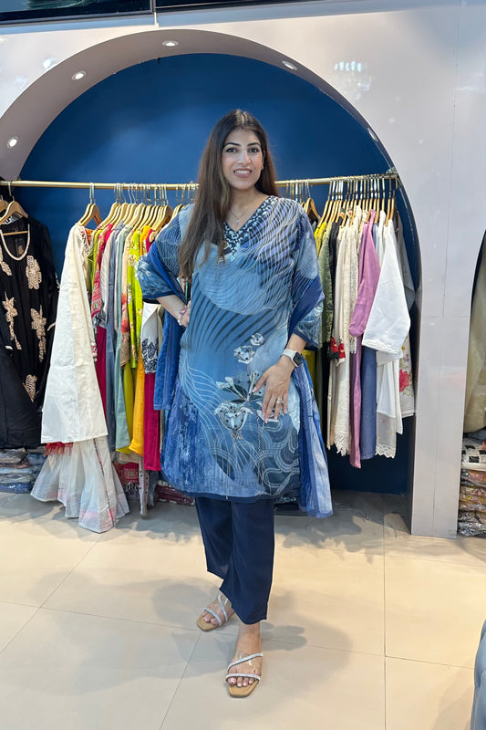 3pc Crepe Digital Print Suit With Printed Dupatta