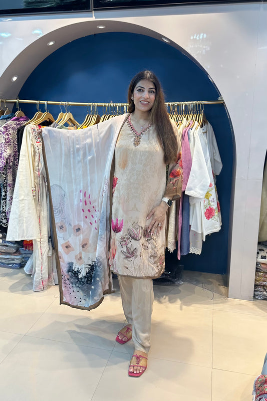 3pc Crepe Digital Print Suit With Printed Dupatta