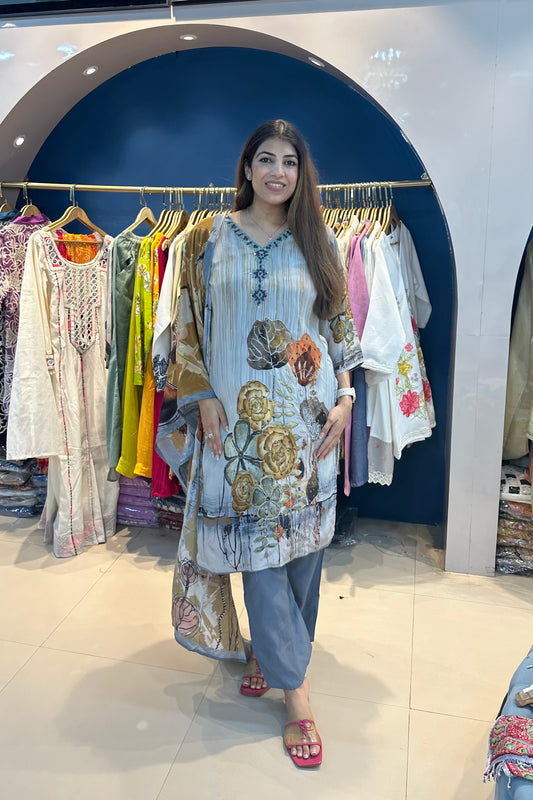 3pc Crepe Digital Print Suit With Printed Dupatta