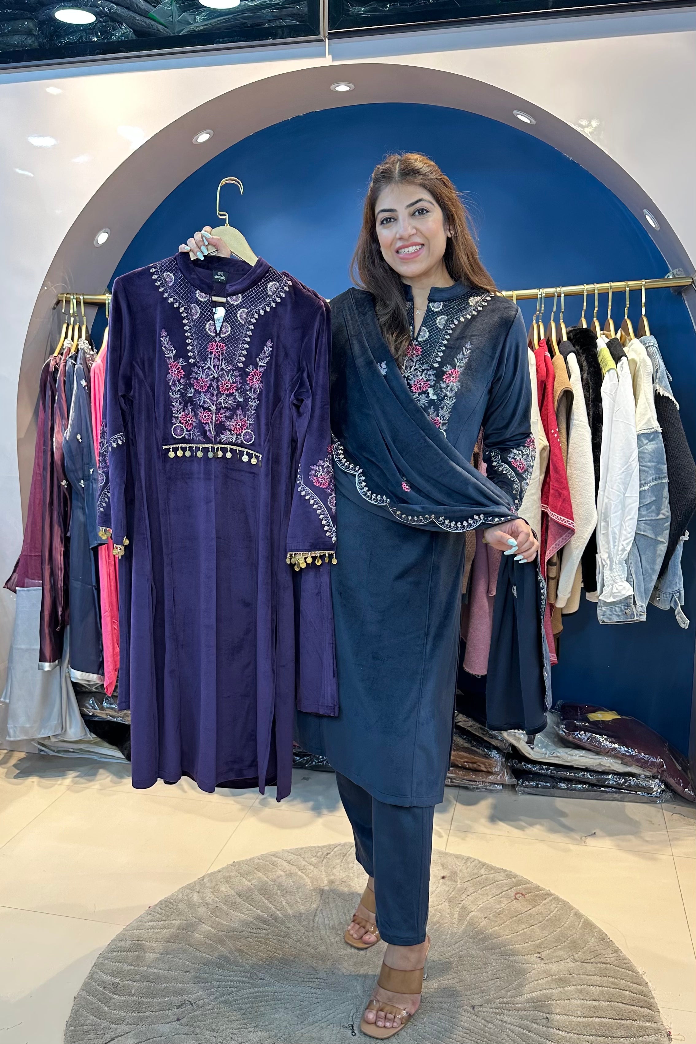 3pc Embroidered Velvet Suit – Raas by Riya