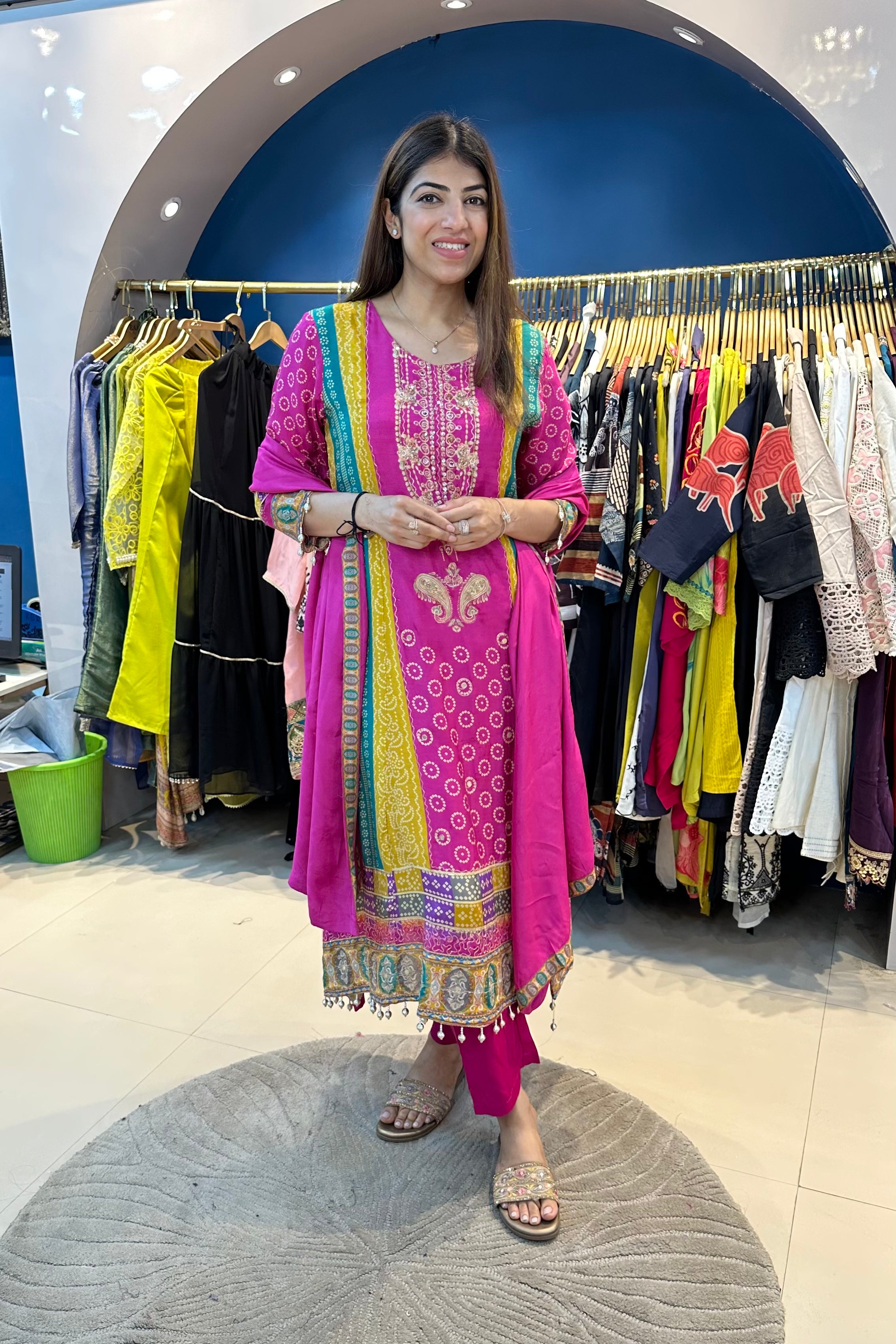 3pc Cotton-Muslin A-line Partywear Suit