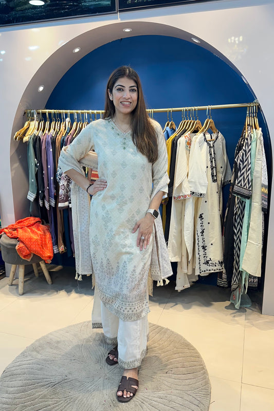 3pc Cotton Suit Paired With Plazzo