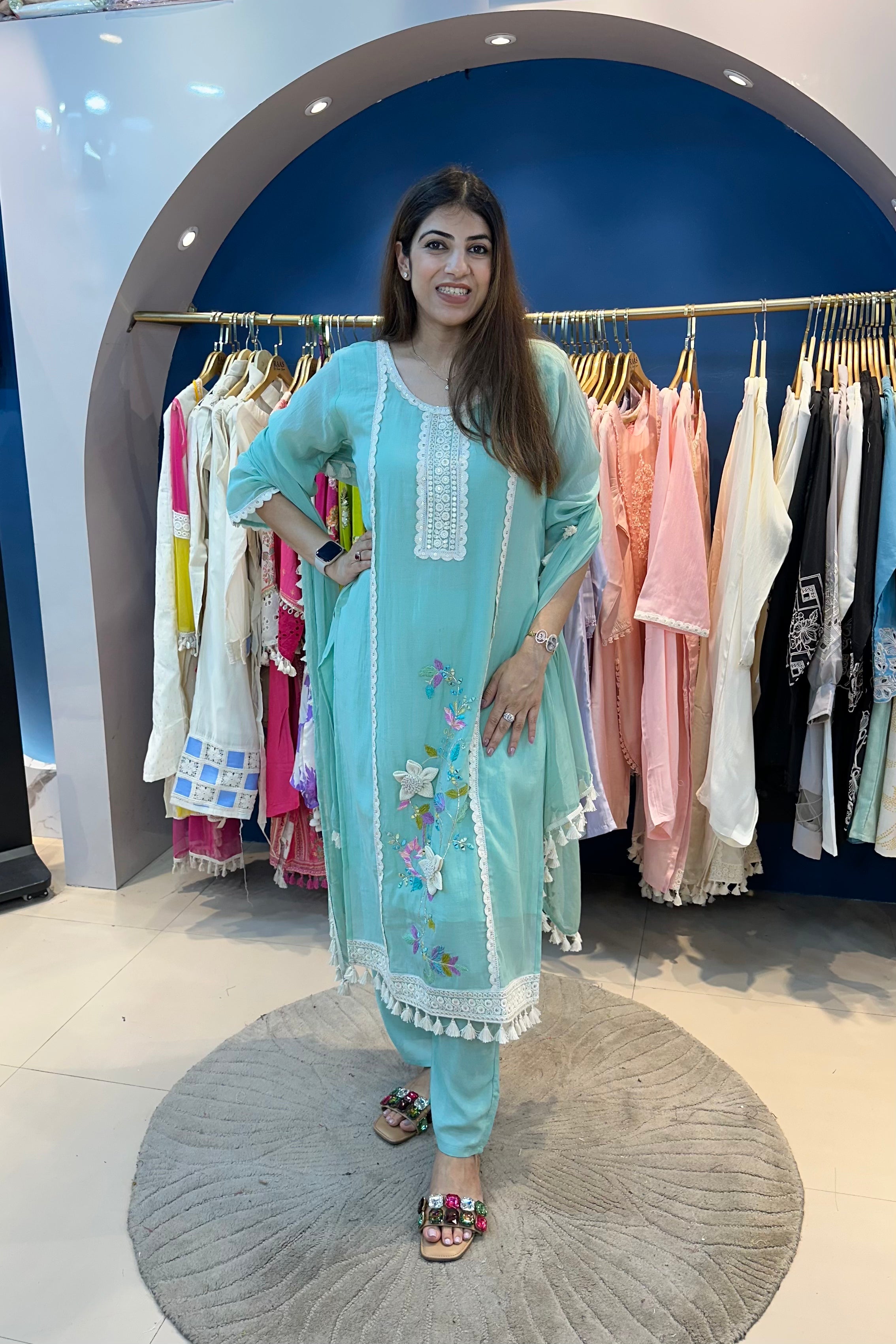 2pc Mull Cotton Embroidered Suit With Dupatta