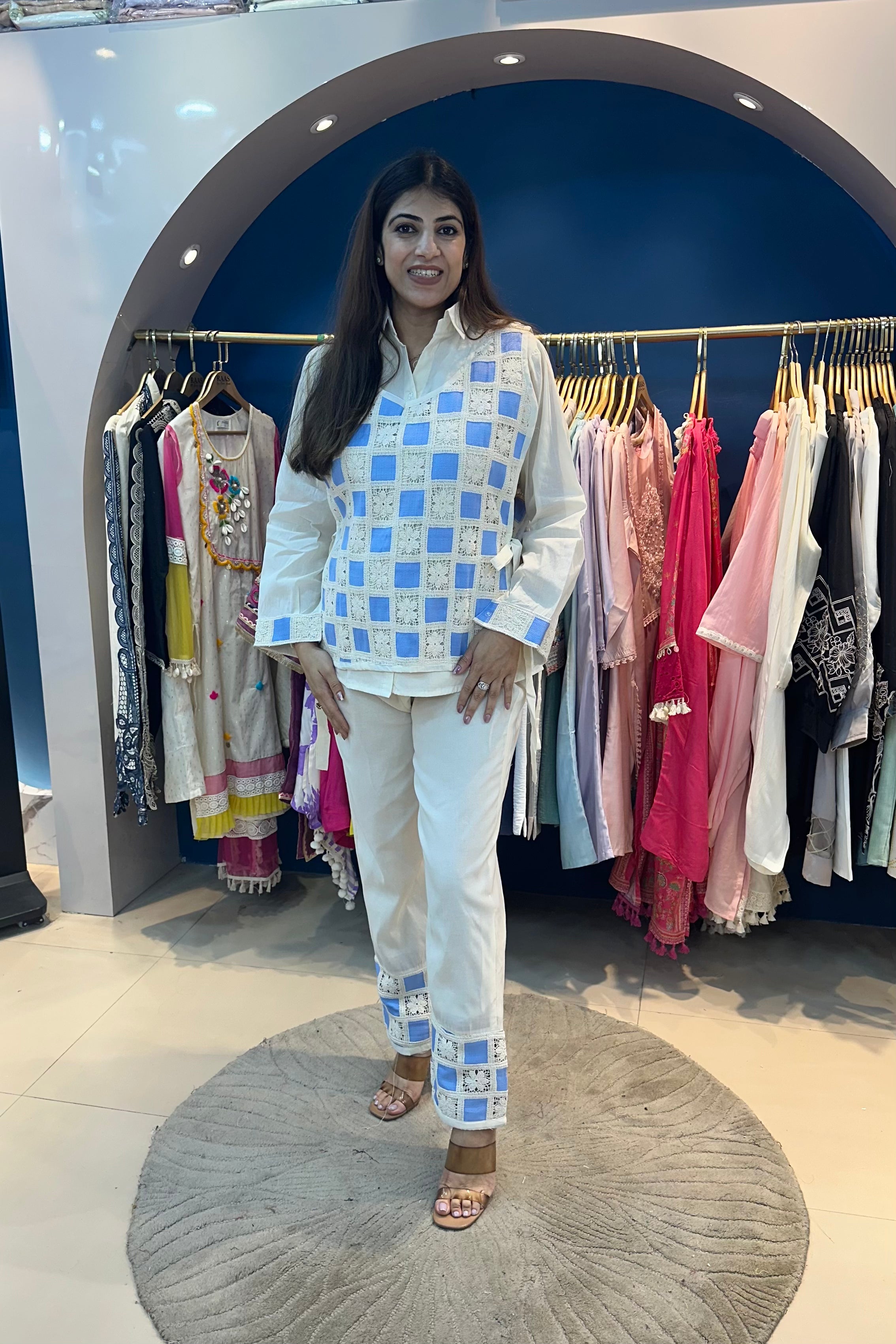 2pc Khadi Cotton Co-ord Set Paired With Vest Coat