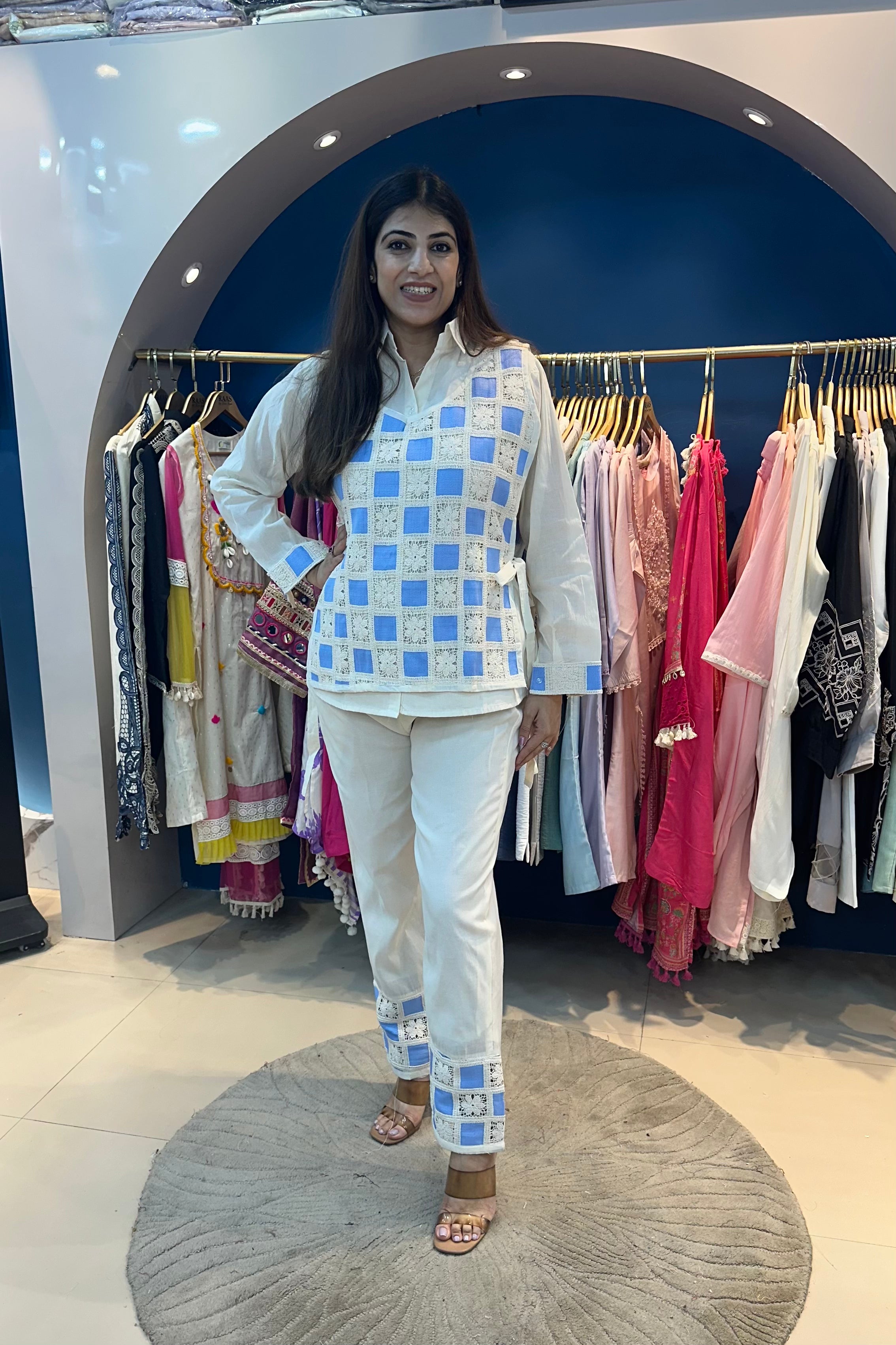 2pc Khadi Cotton Co-ord Set Paired With Vest Coat