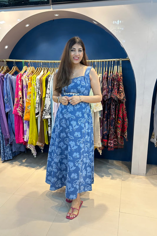 One Piece Printed Denim Dress