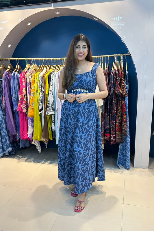 One Piece Printed Denim Dress