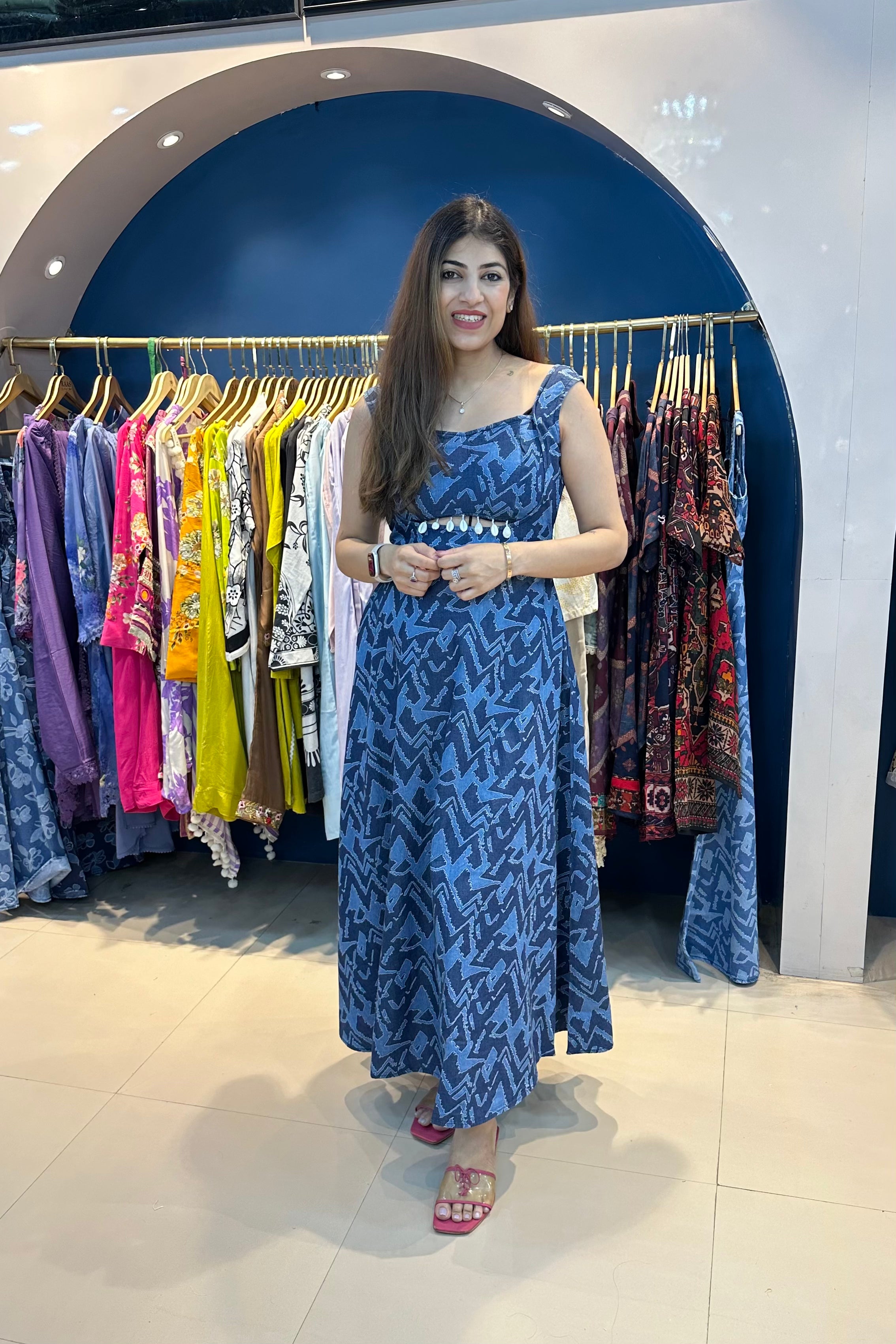 One Piece Printed Denim Dress