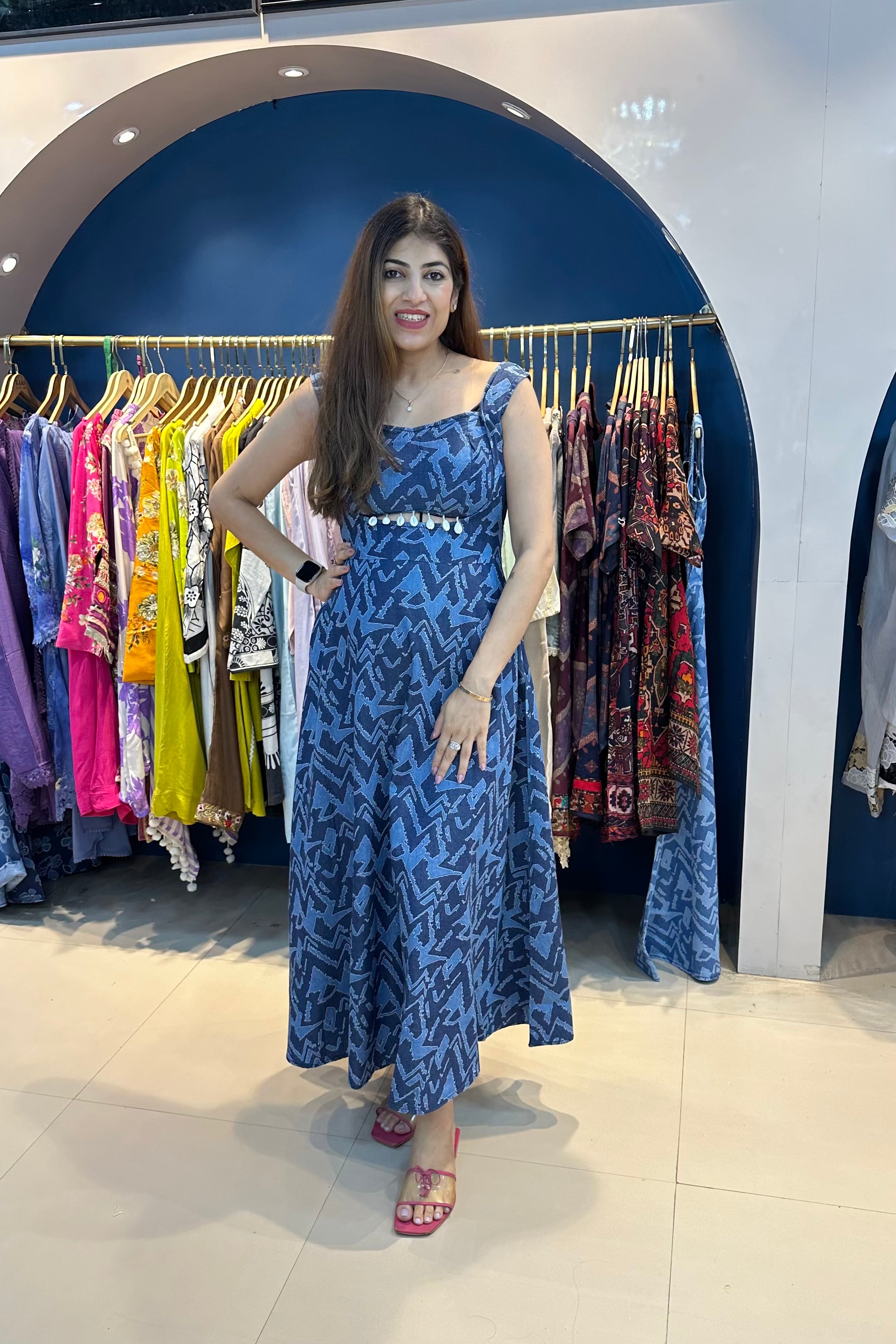 One Piece Printed Denim Dress