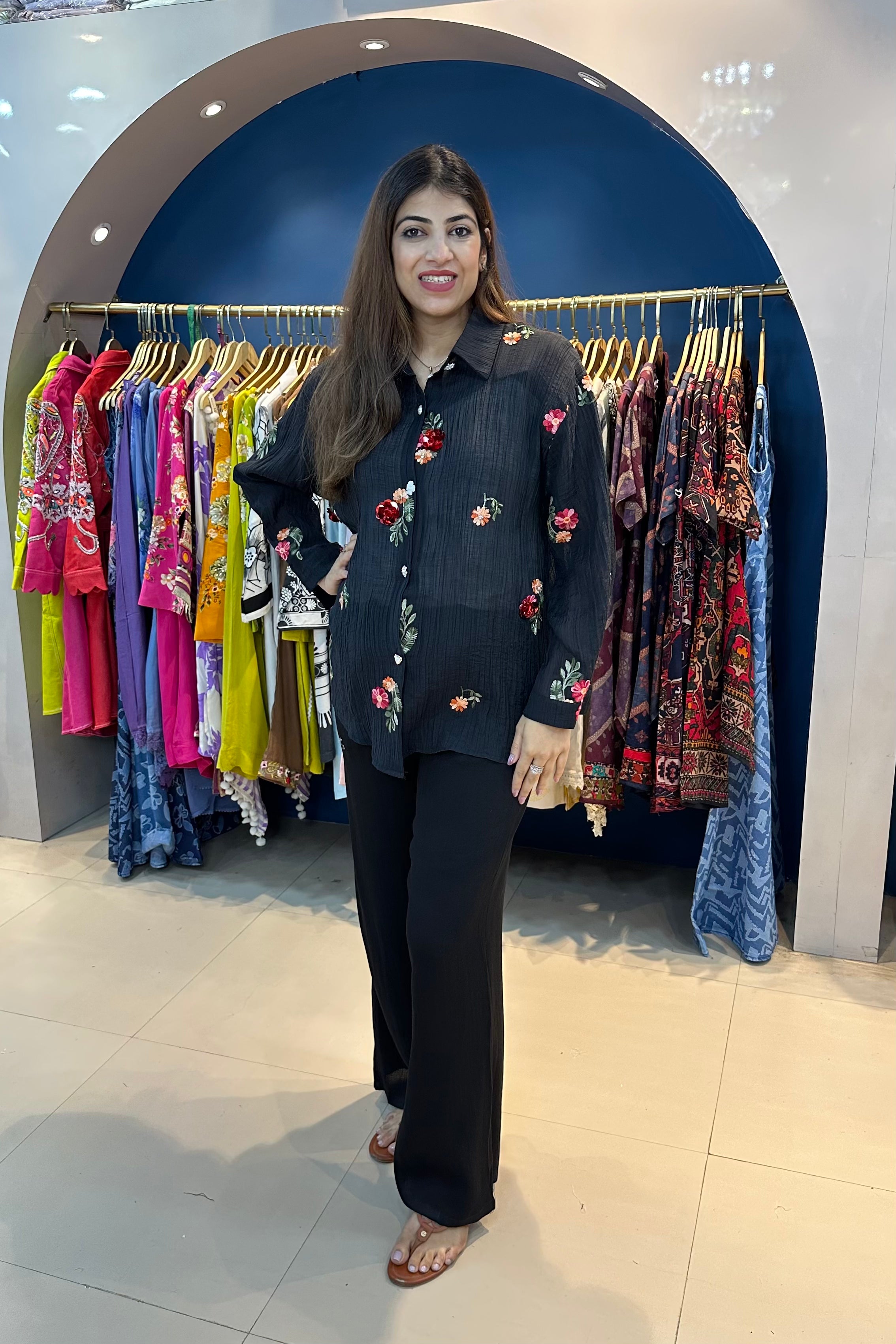 Imported Crush Fabric Embroidered Shirt (Only Shirt)