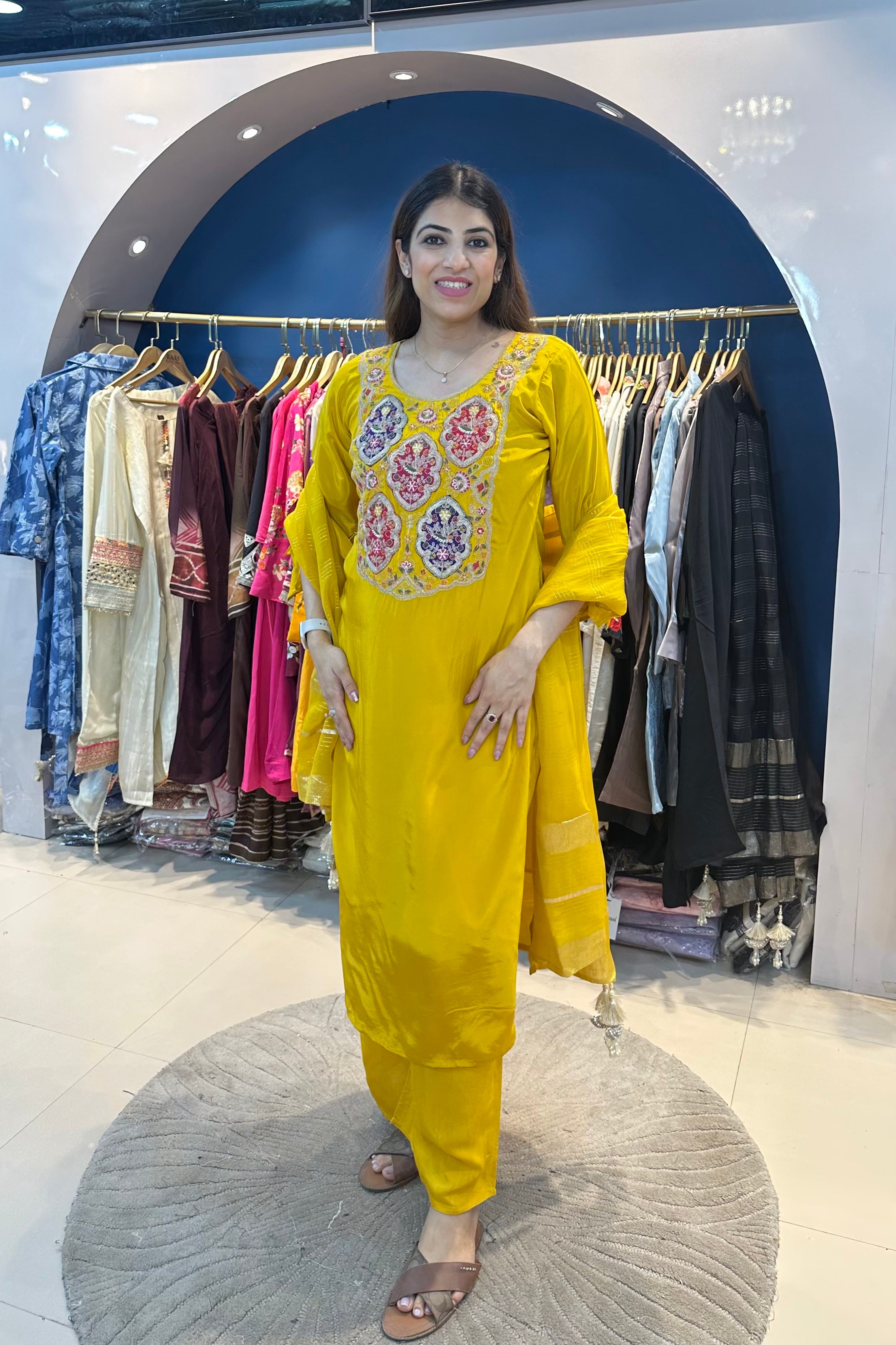 3pc Crepe Embroidered Suit Paired With Plazzo Pants And Organza Dupatta