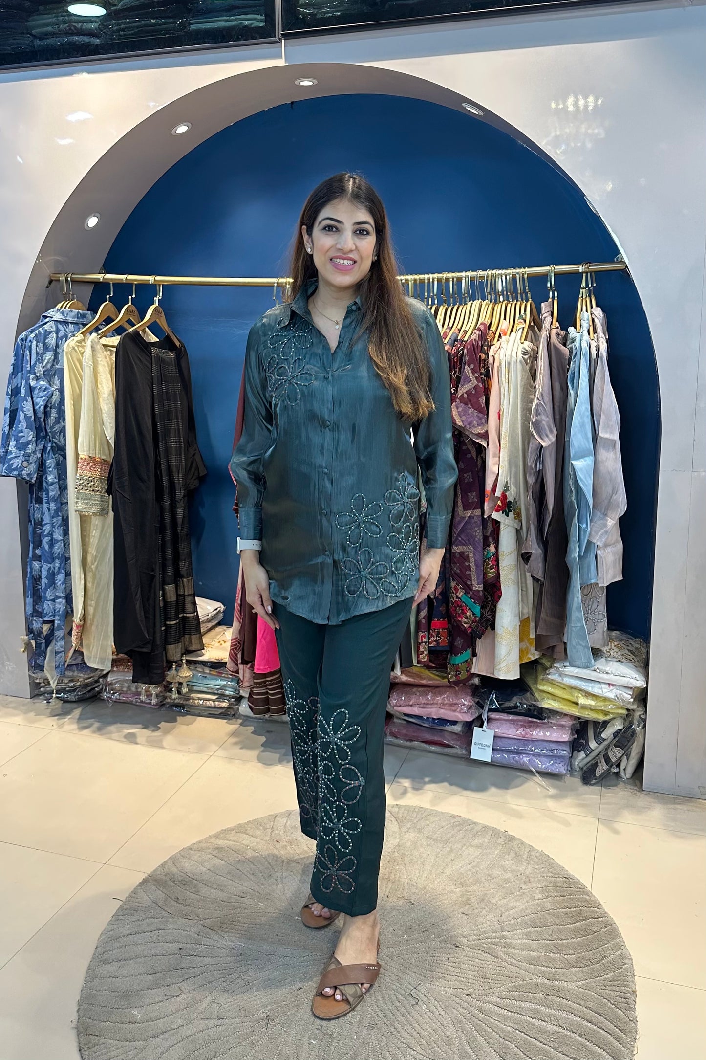 3pc Jimmy Choo Embroidered Co-ord Set Paired With Cotton Pants And Inner