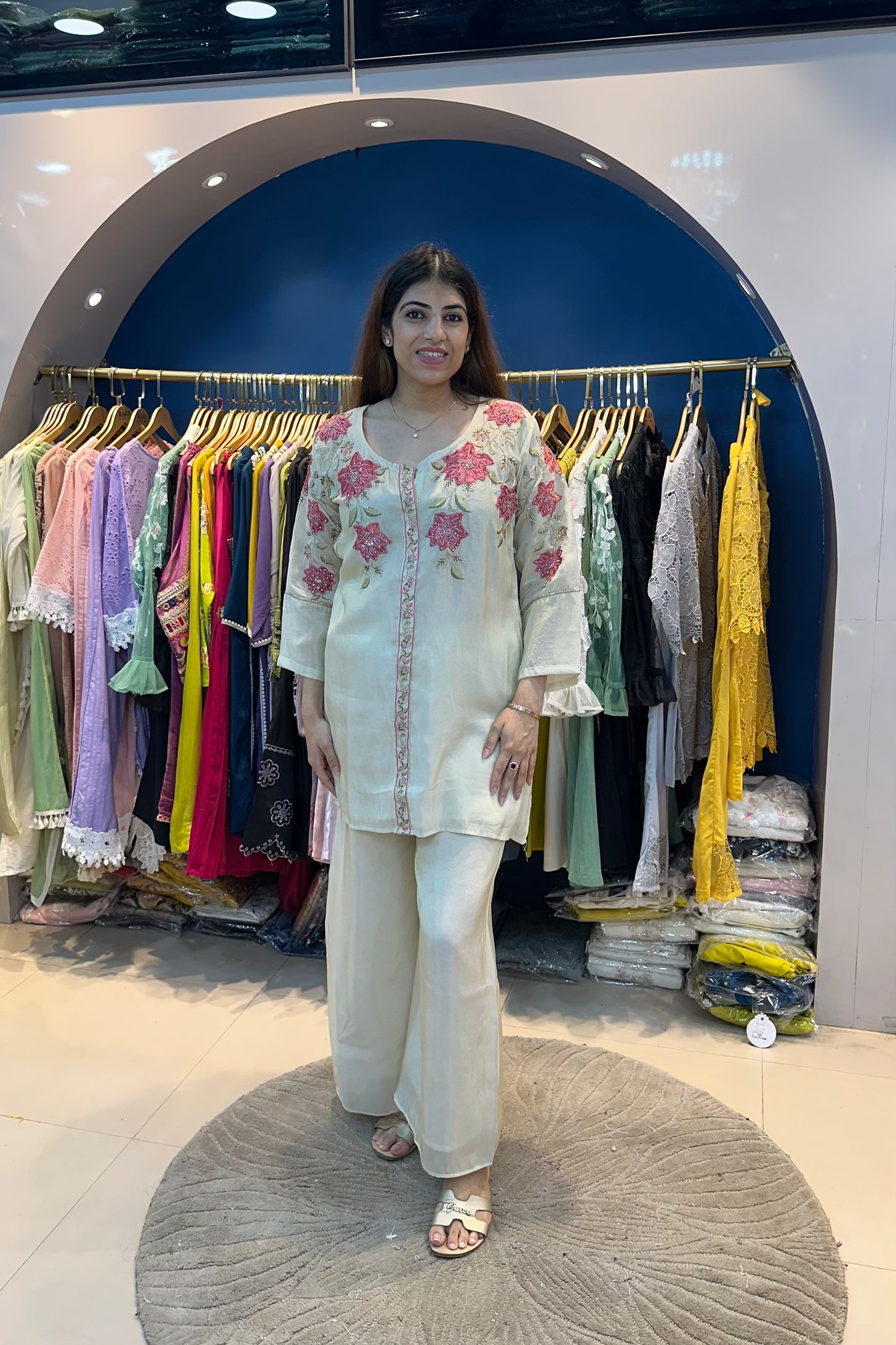 2pc Shimmer Tissue Partywear Co-ord Set paired With Plazzos
