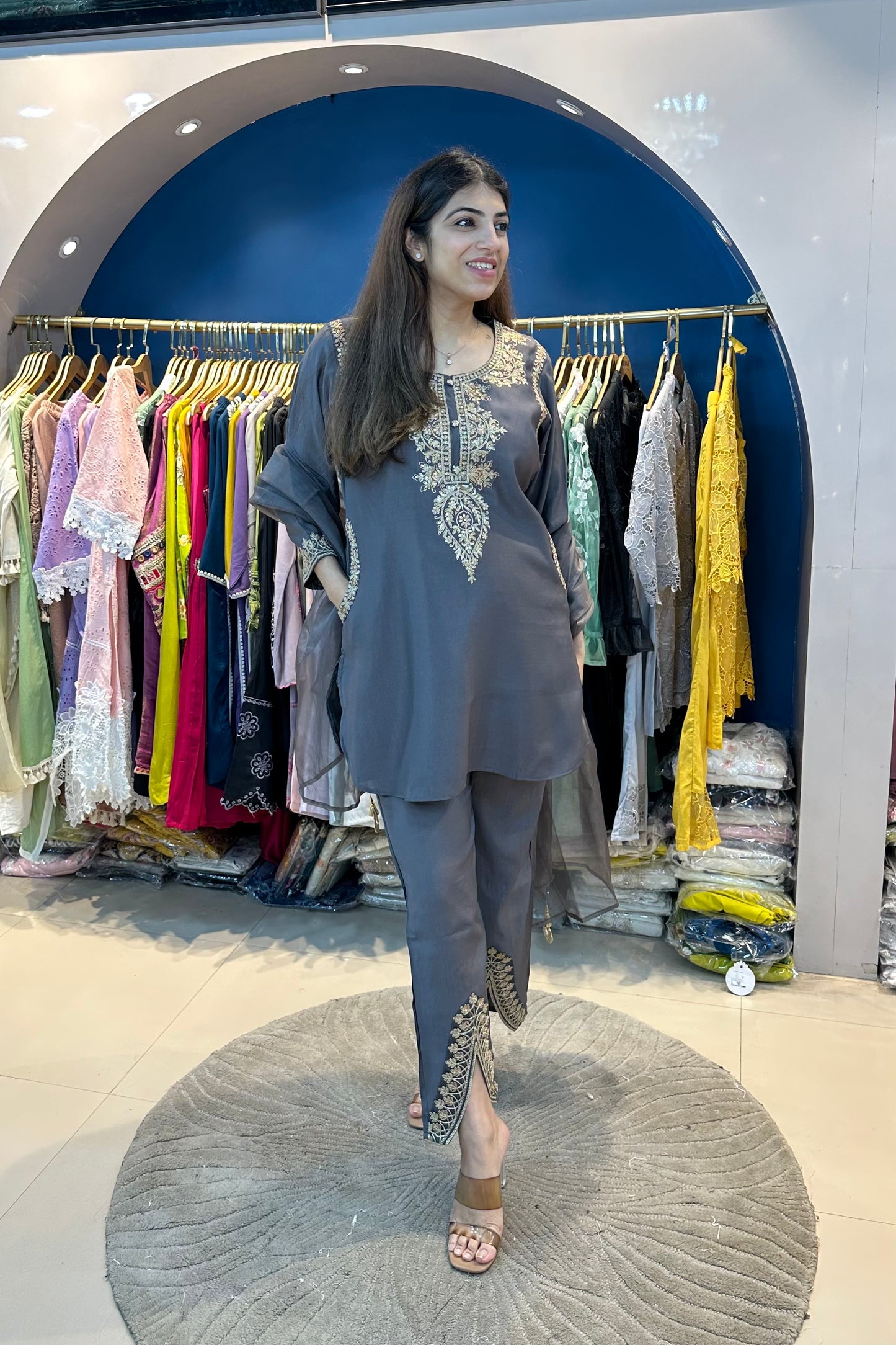 3pc Silk Partywear Suit With Organza Dupatta