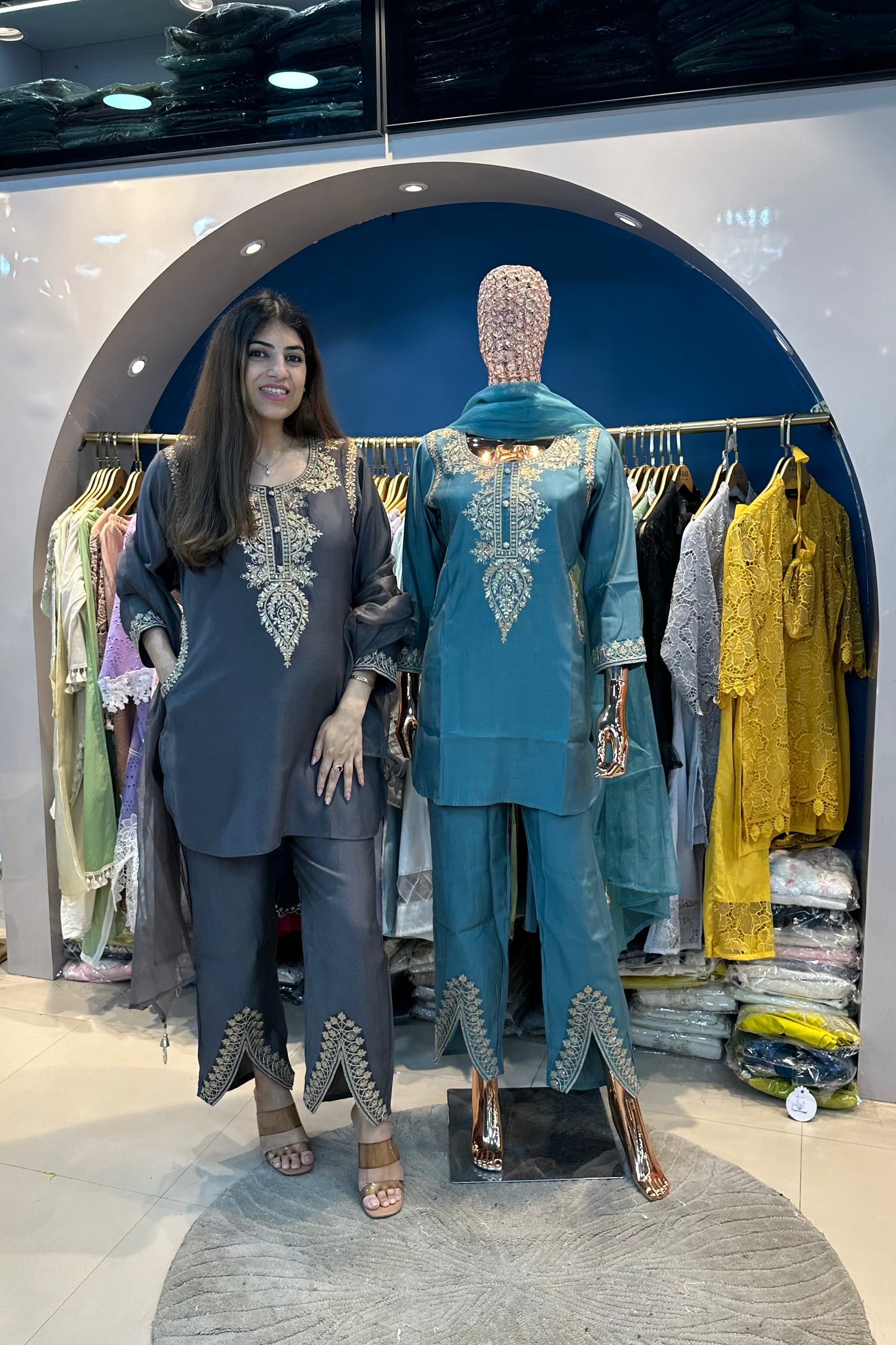 3pc Silk Partywear Suit With Organza Dupatta