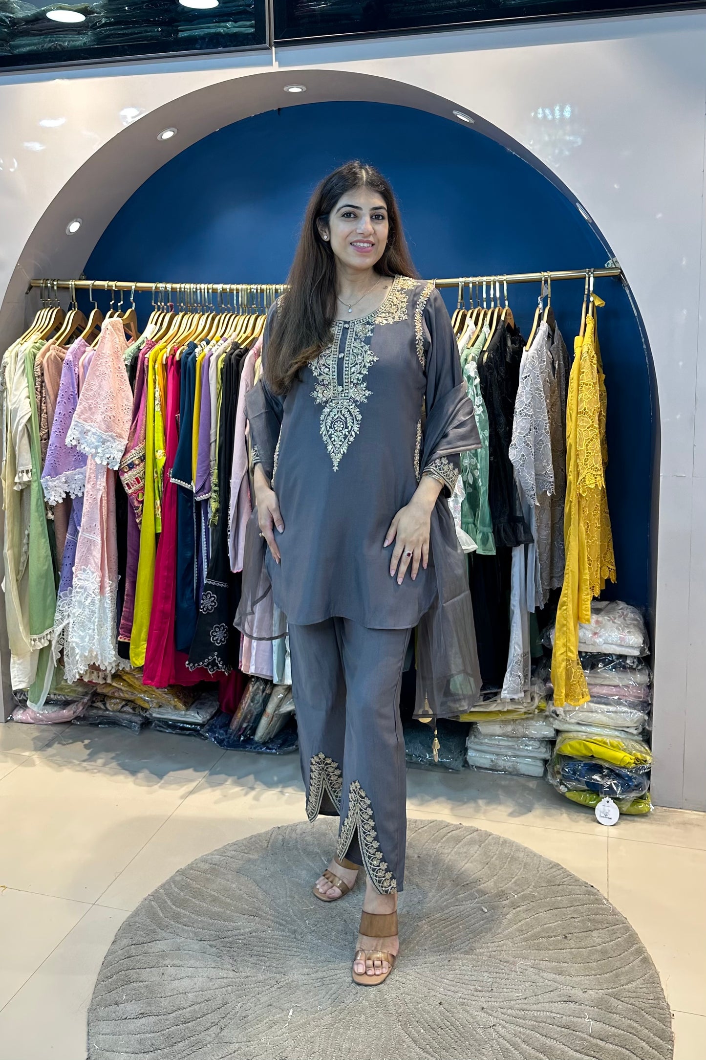 3pc Silk Partywear Suit With Organza Dupatta