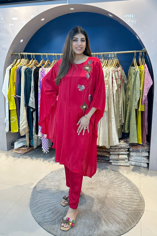 3pc Crepe Embroidered Kaftan Set Paired With Short Inner Bust Air