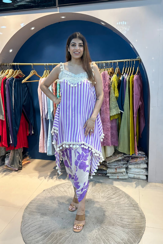 2pc Crepe Sleeveless Indo-western Set Paired With Herum Pants