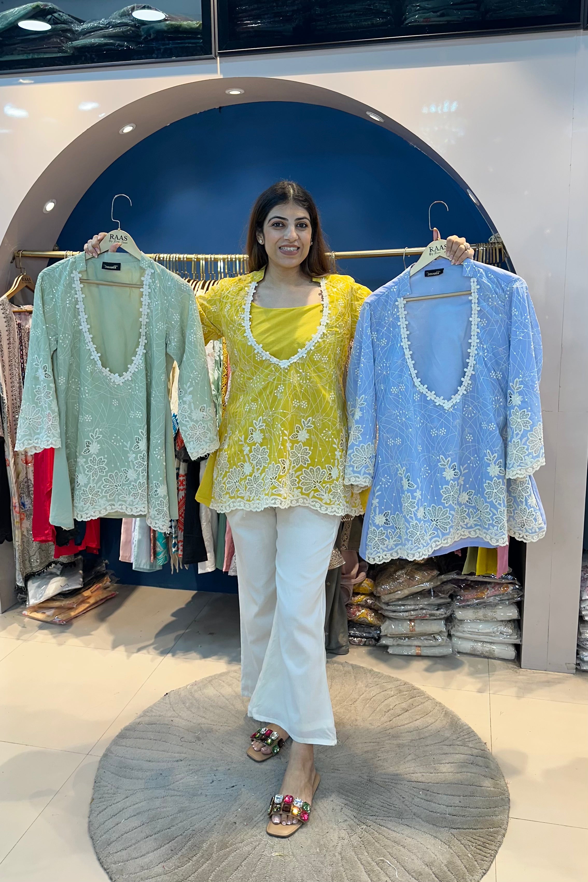 3pc Cotton Partywear Co-ord Set With Short Inner – Raas by Riya