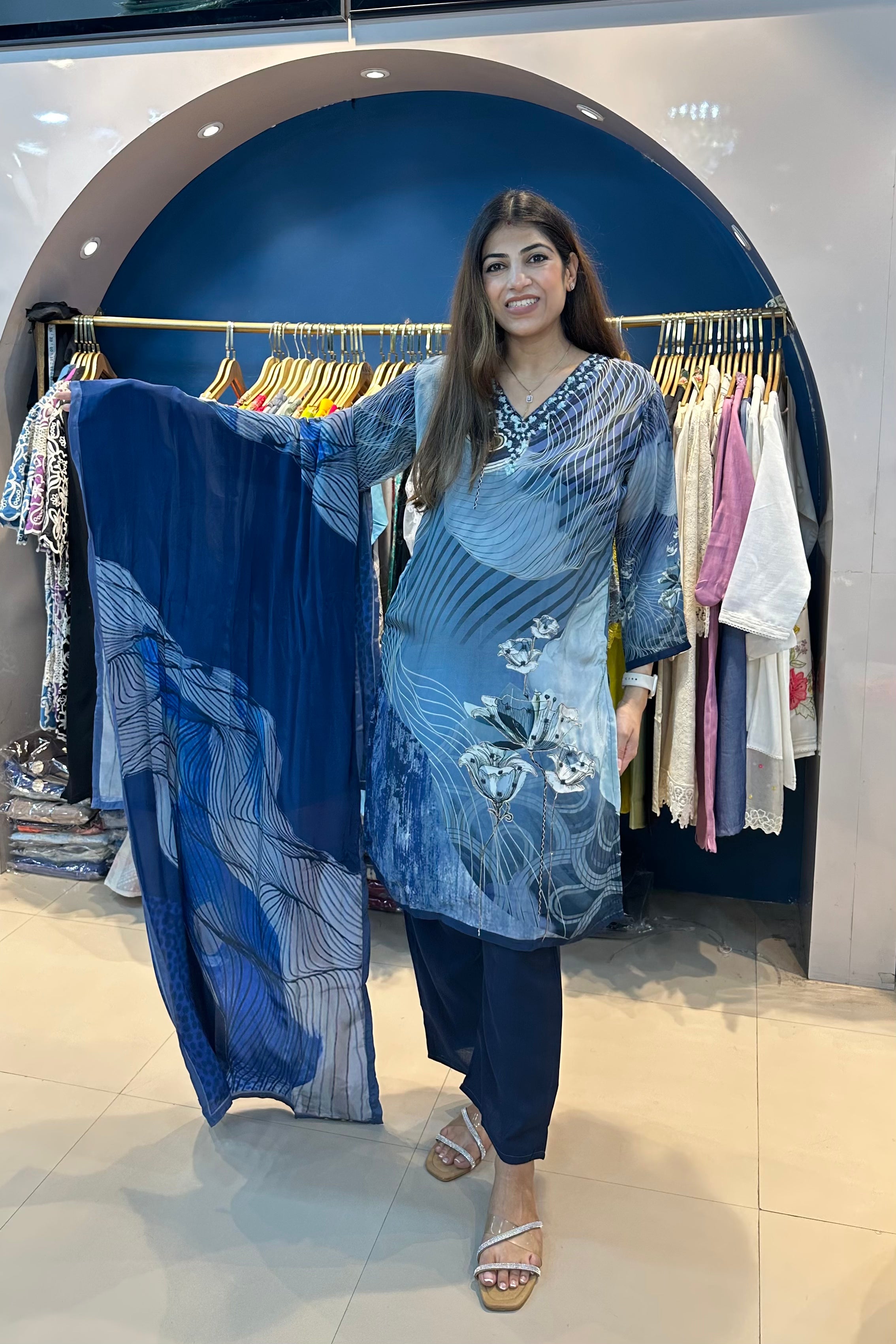 3pc Crepe Digital Print Suit With Printed Dupatta