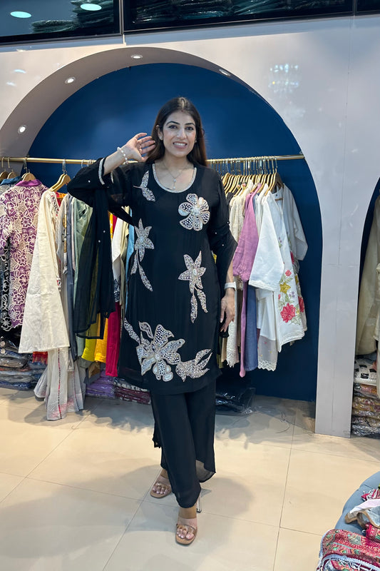 3pc Chinon Partywear Suit With Dupatta