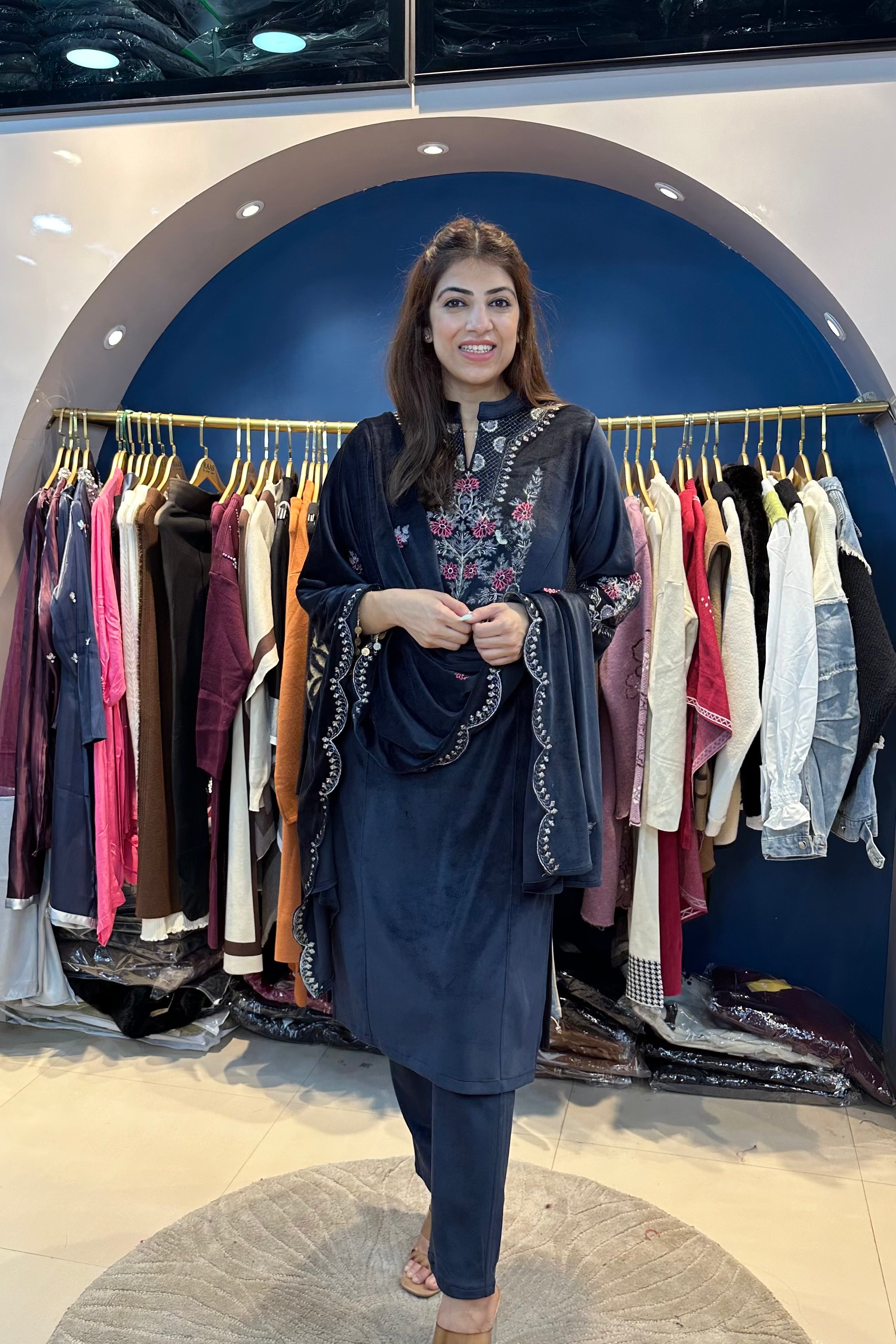 3pc Embroidered Velvet Suit