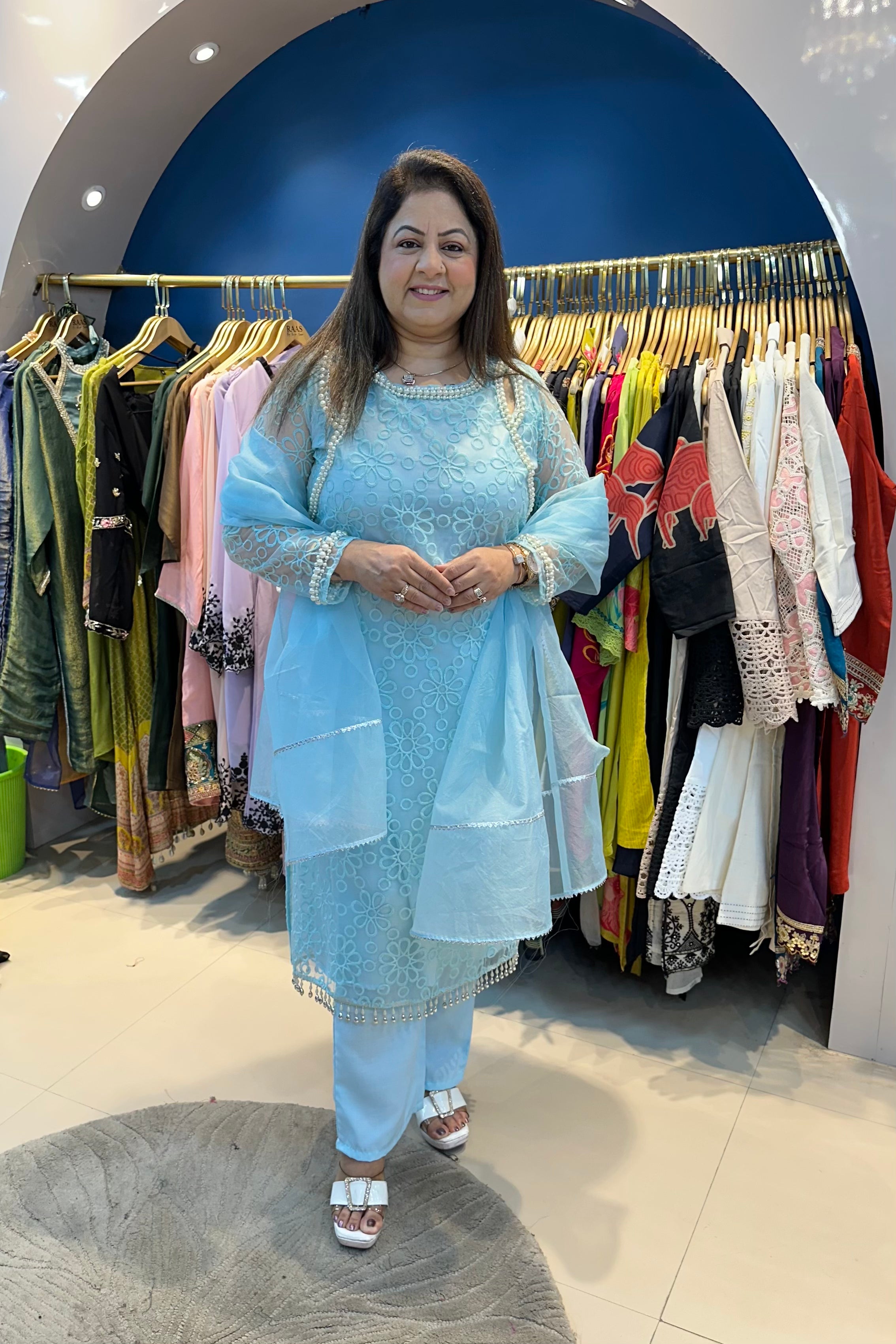 3pc Organza Cotton Suit With Organza Dupatta