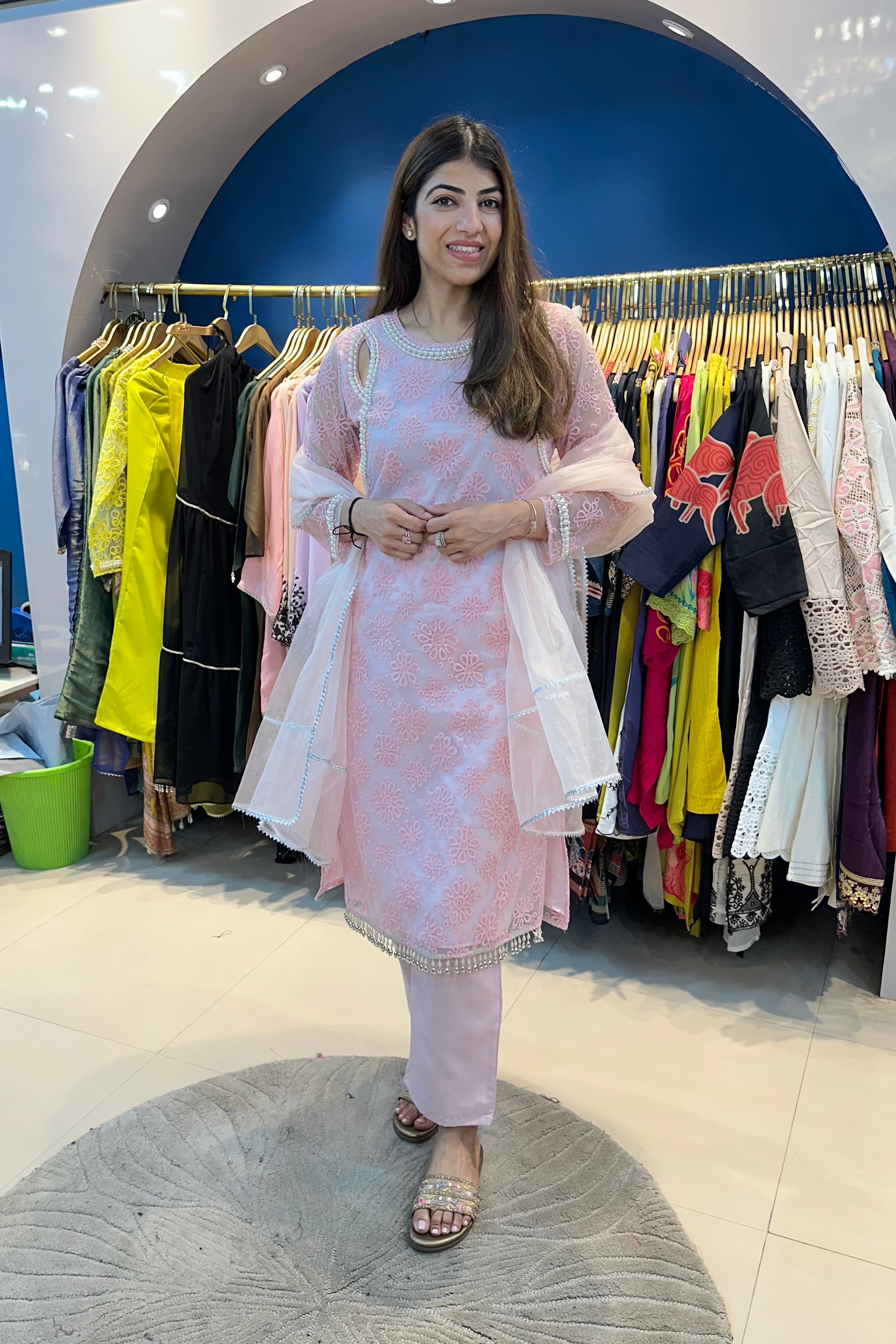 3pc Organza Cotton Suit With Organza Dupatta