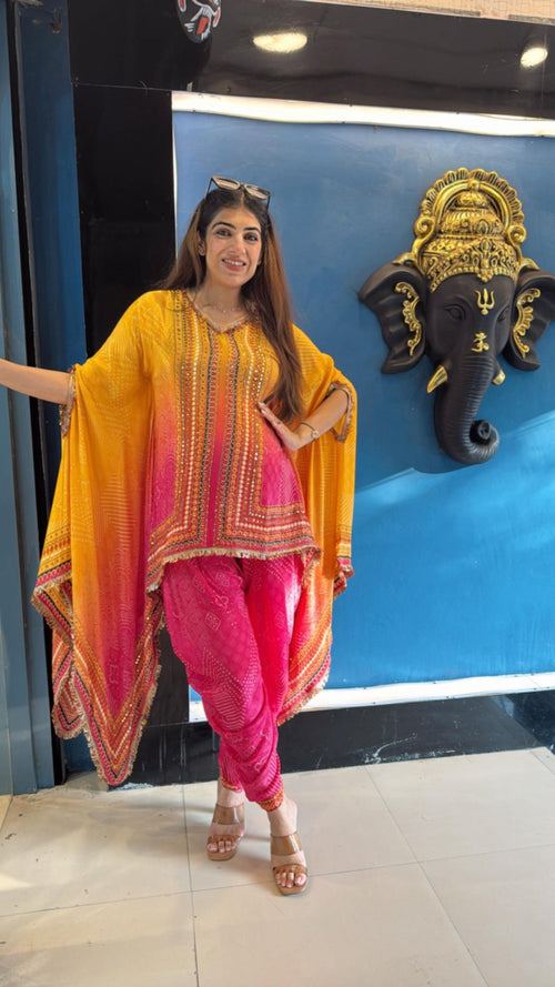 Crepe bandhej dhoti indo-western set
