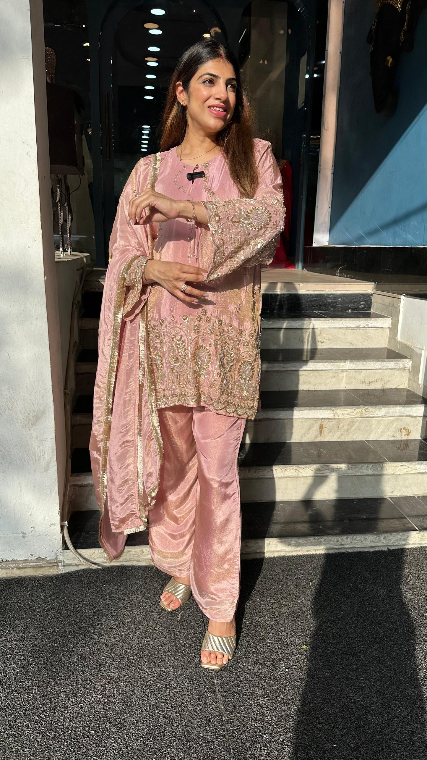 Shimmer tissue 3 pc suit with complete handwork with dupatta