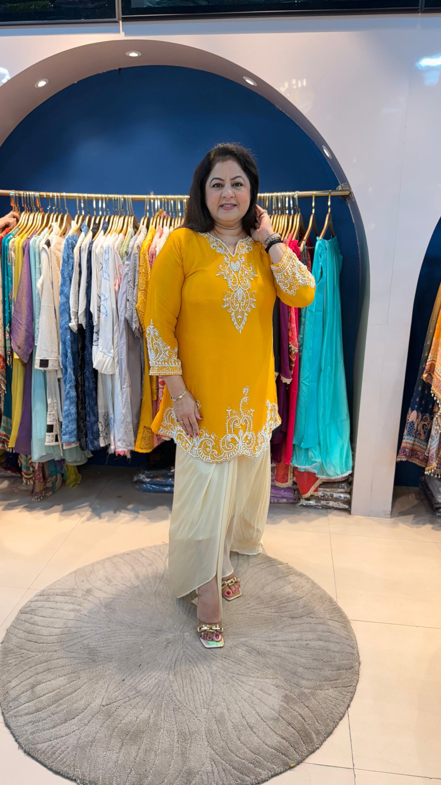 Pure chinon drape skirt with shirt with complete handwork