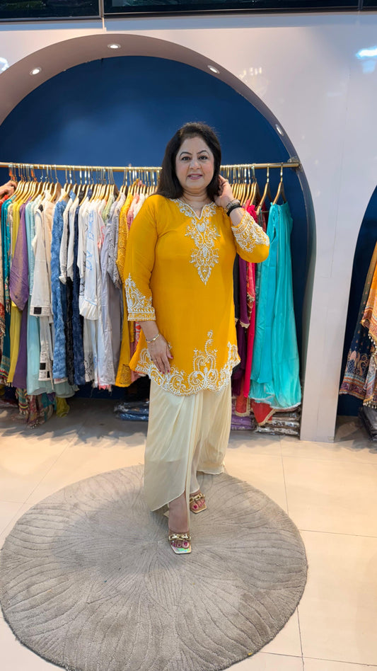 Pure chinon drape skirt with shirt with complete handwork