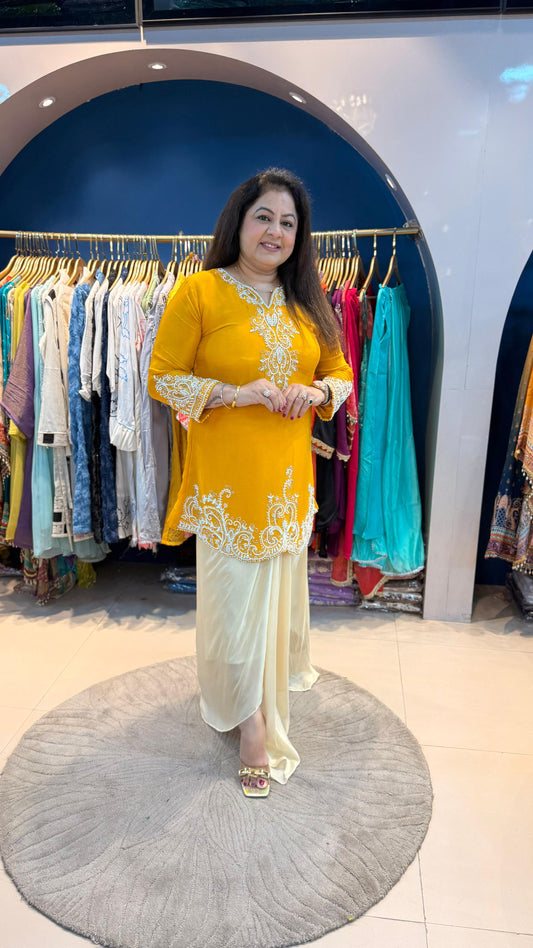 Pure chinon drape skirt with shirt with complete handwork
