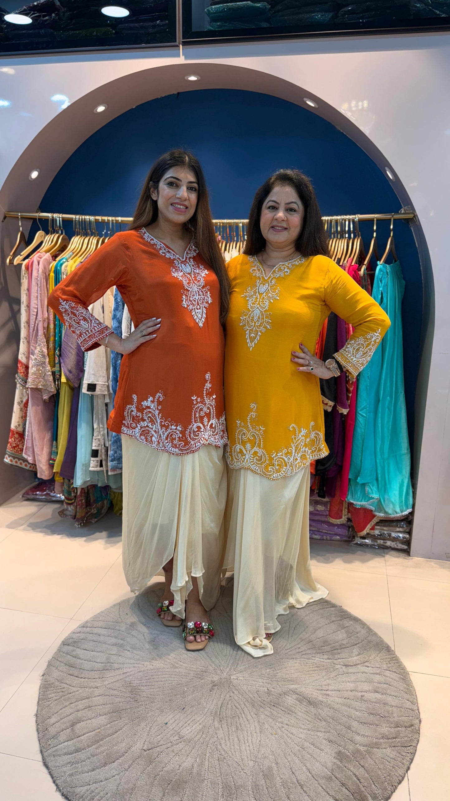 Pure chinon drape skirt with shirt with complete handwork