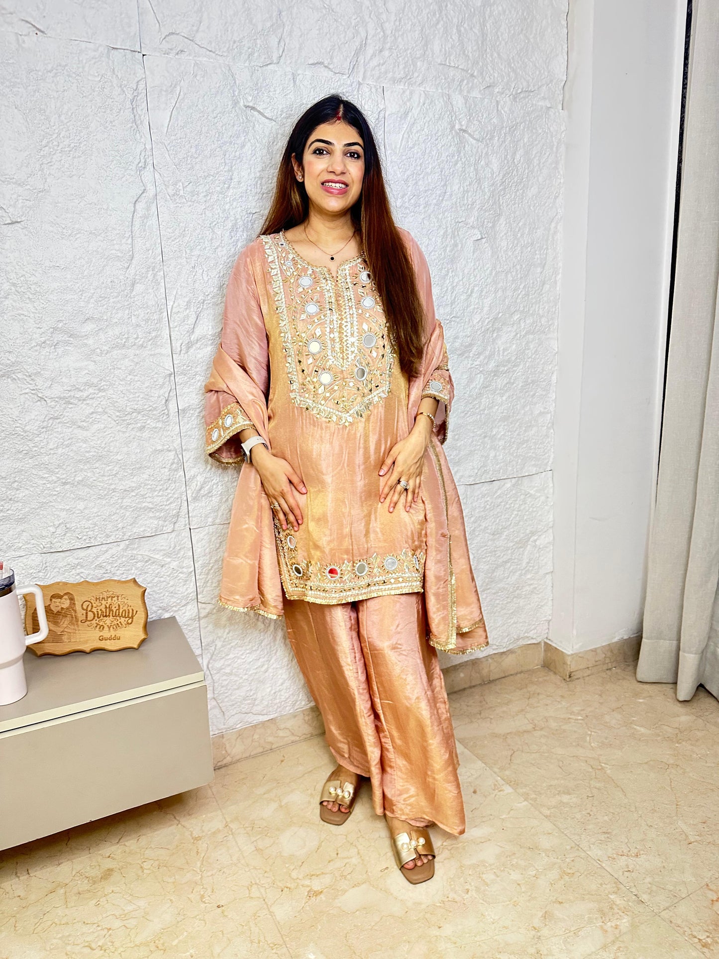 Simmar tissue partywear 3pc suit gota nd mirror work nd kali plazo