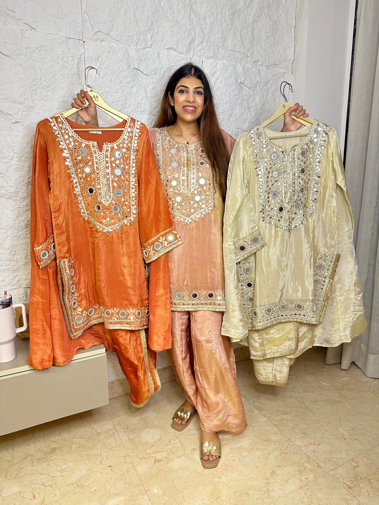 Simmar tissue partywear 3pc suit gota nd mirror work nd kali plazo