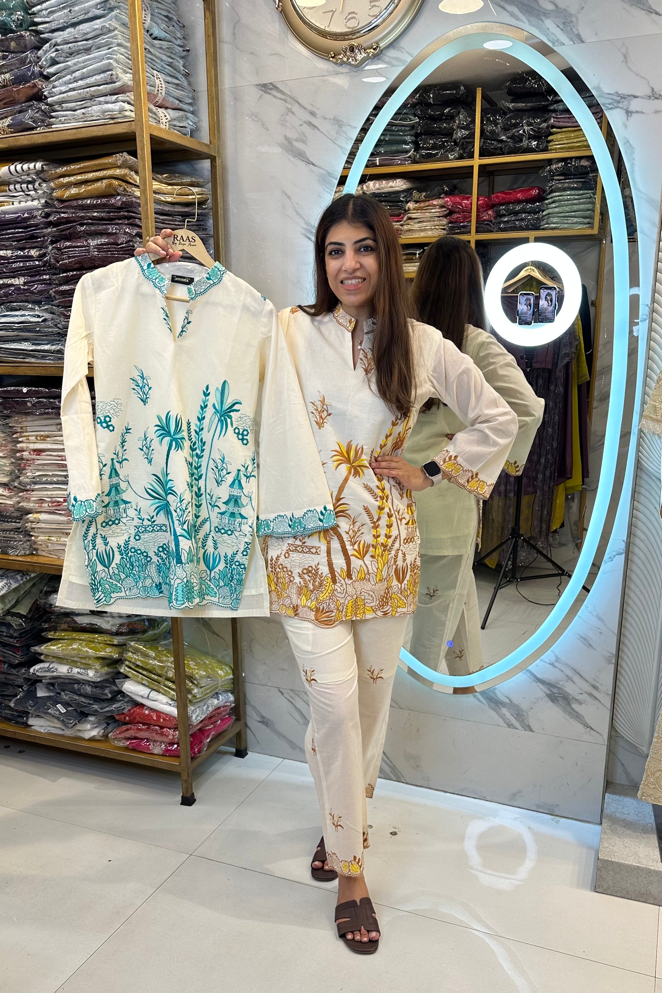2pc Cotton-kora Co-ord Set Paired With Straight Fit Pants