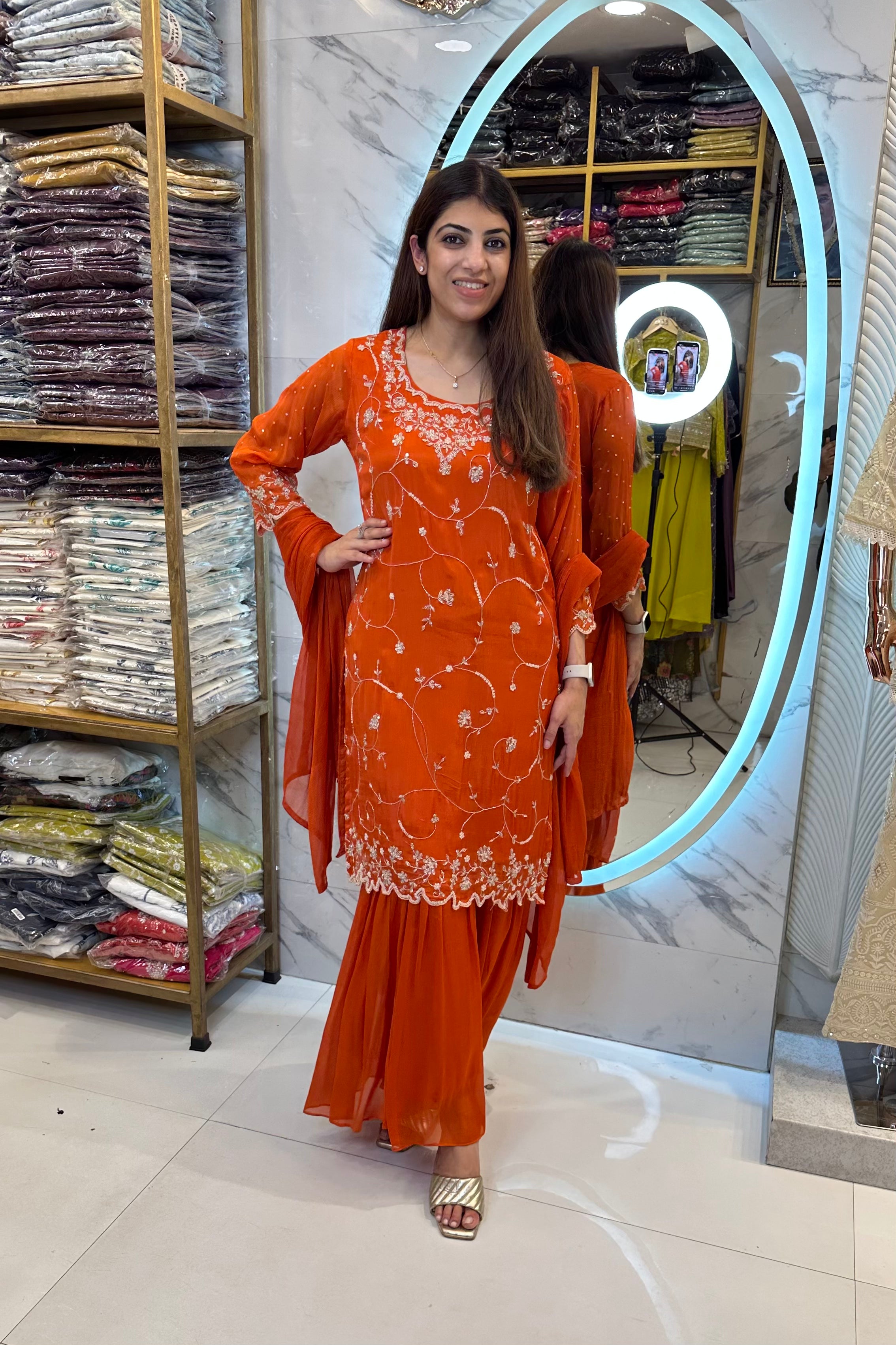3pc Chinon Partywear Suit Paired With Sharara