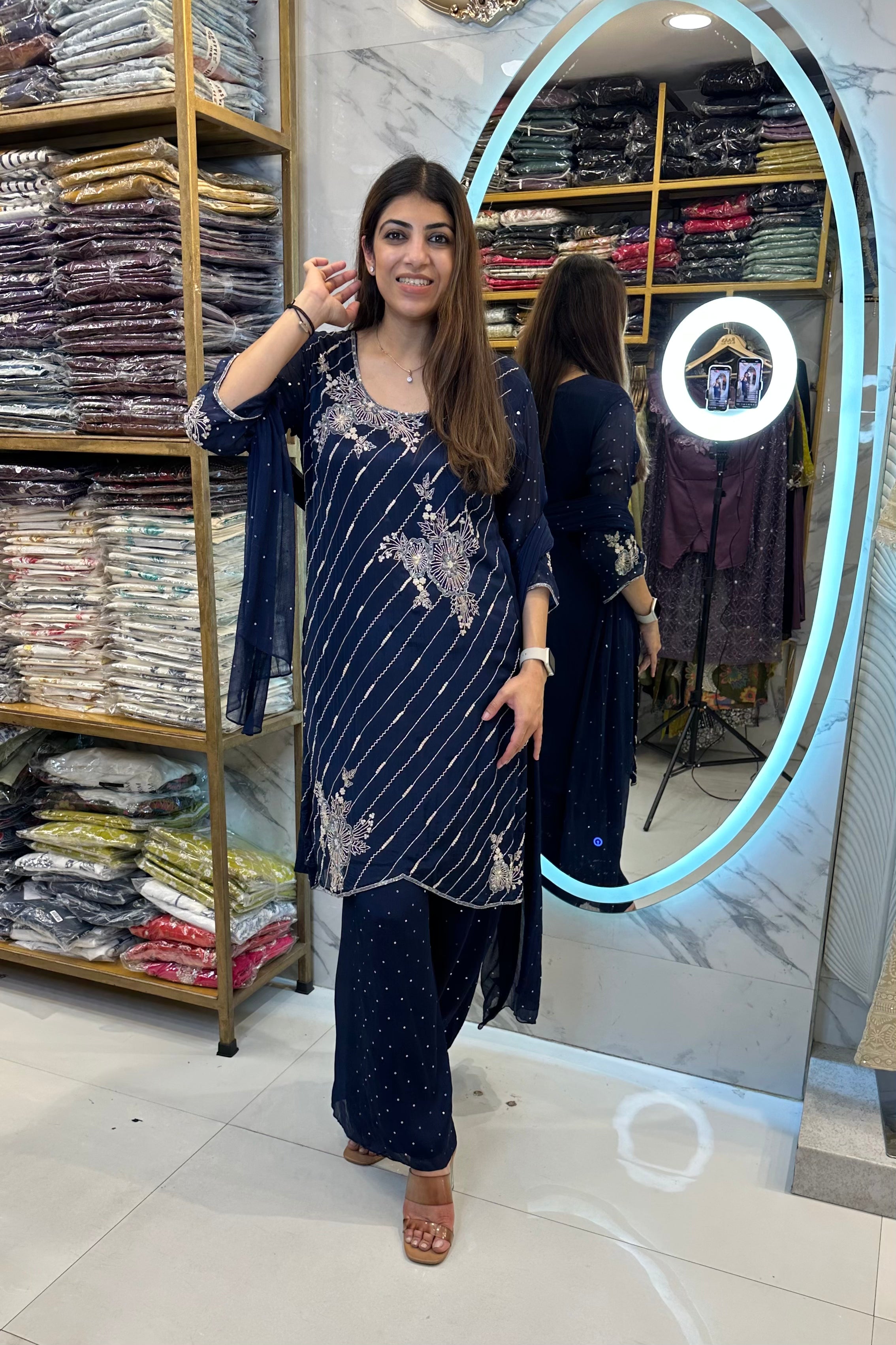 3pc Chinon Partywear Suit Paired With Sharara