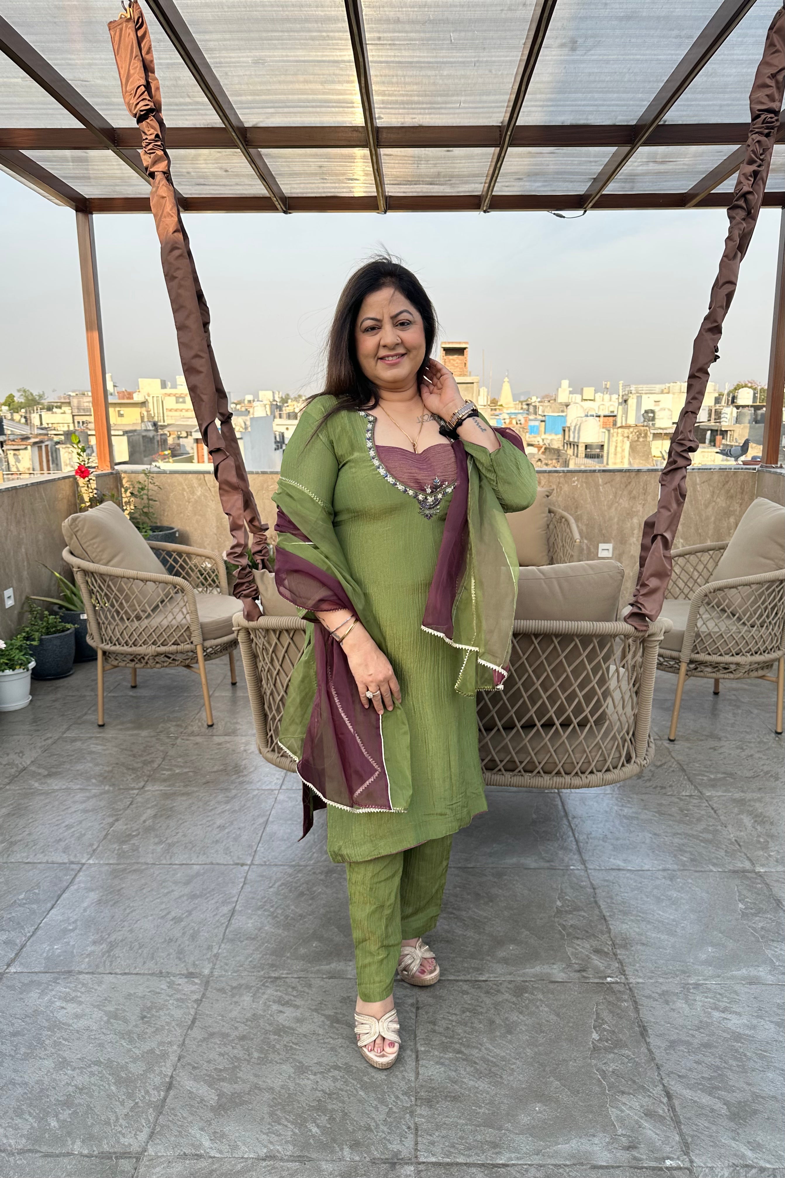 4pc Shimmer Tissue Partywear Suit With Organza Dupatta