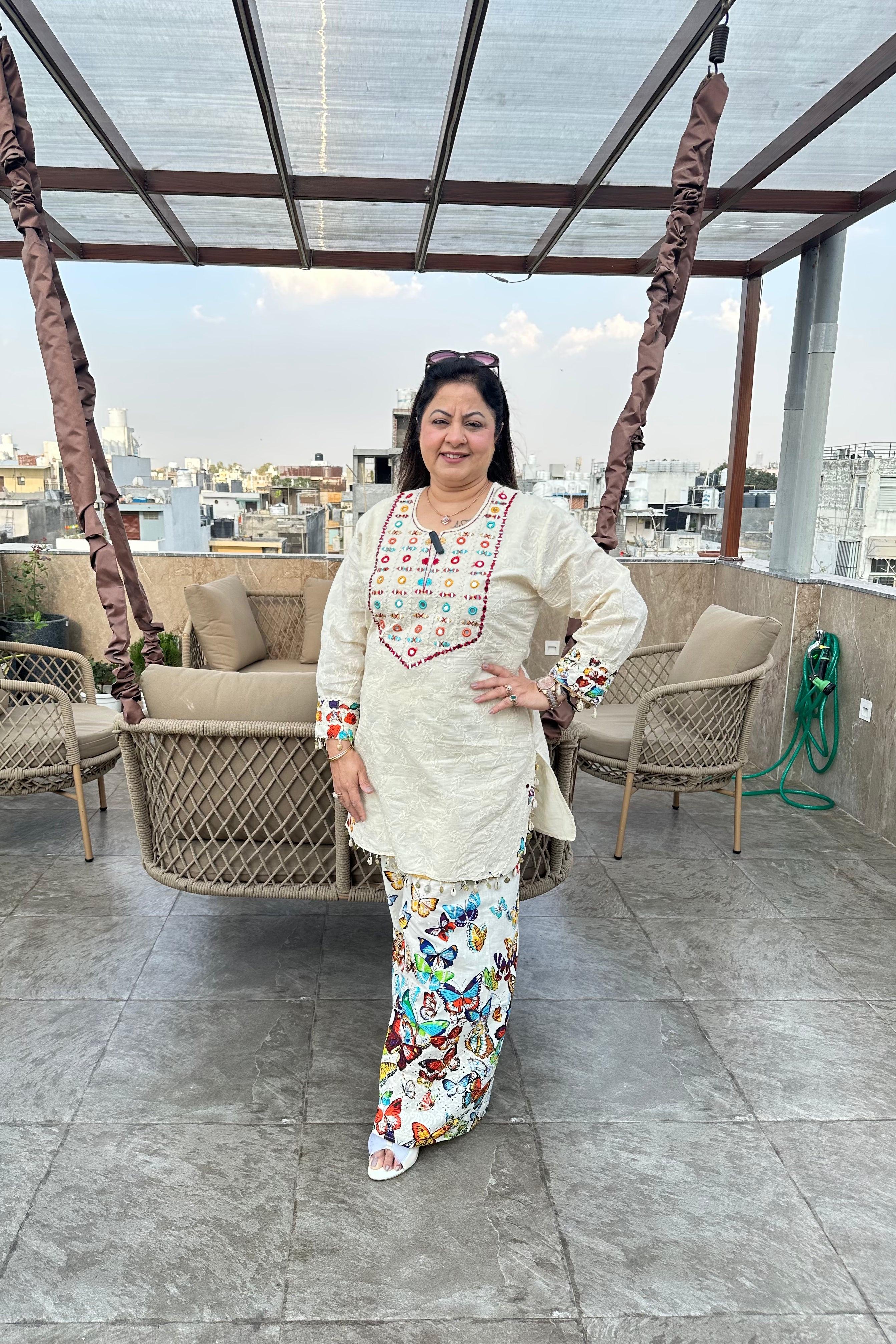 2pc Schiffli Cotton Co-ord Set Paired With Printed Plazzo
